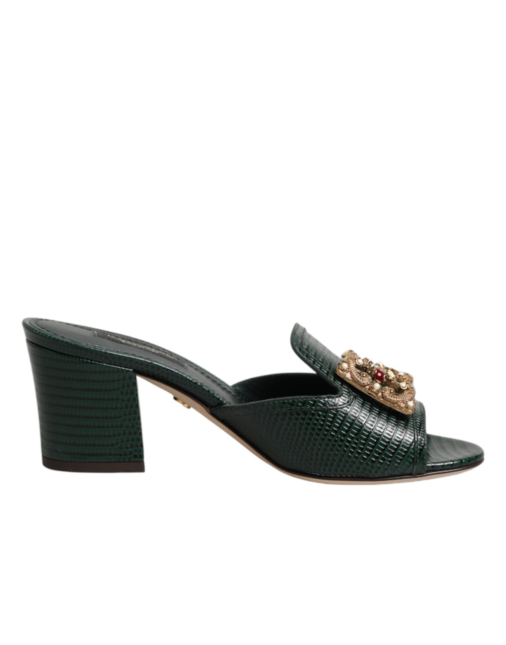 Dolce & Gabbana Green DG Amore Heel Slides Sandals Shoes