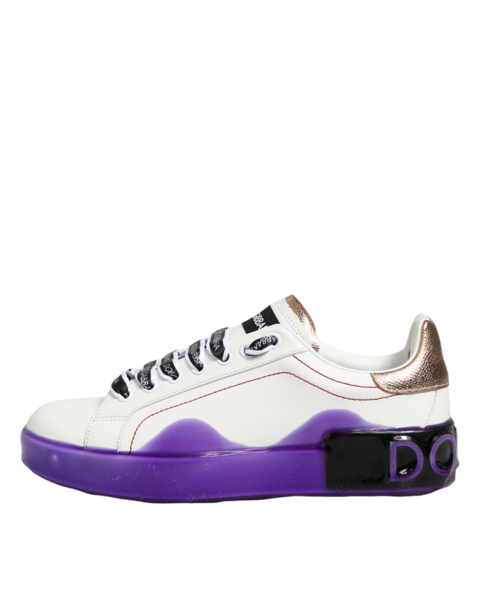 Dolce & Gabbana White Purple Leather Low Top Sneaker Shoes
