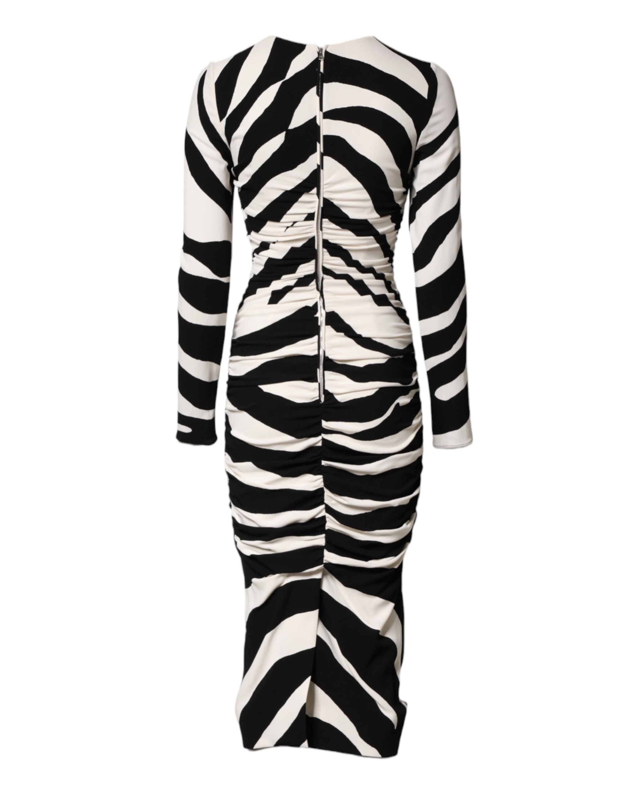 Dolce & Gabbana Black White Zebra Viscose Sheath Midi Dress