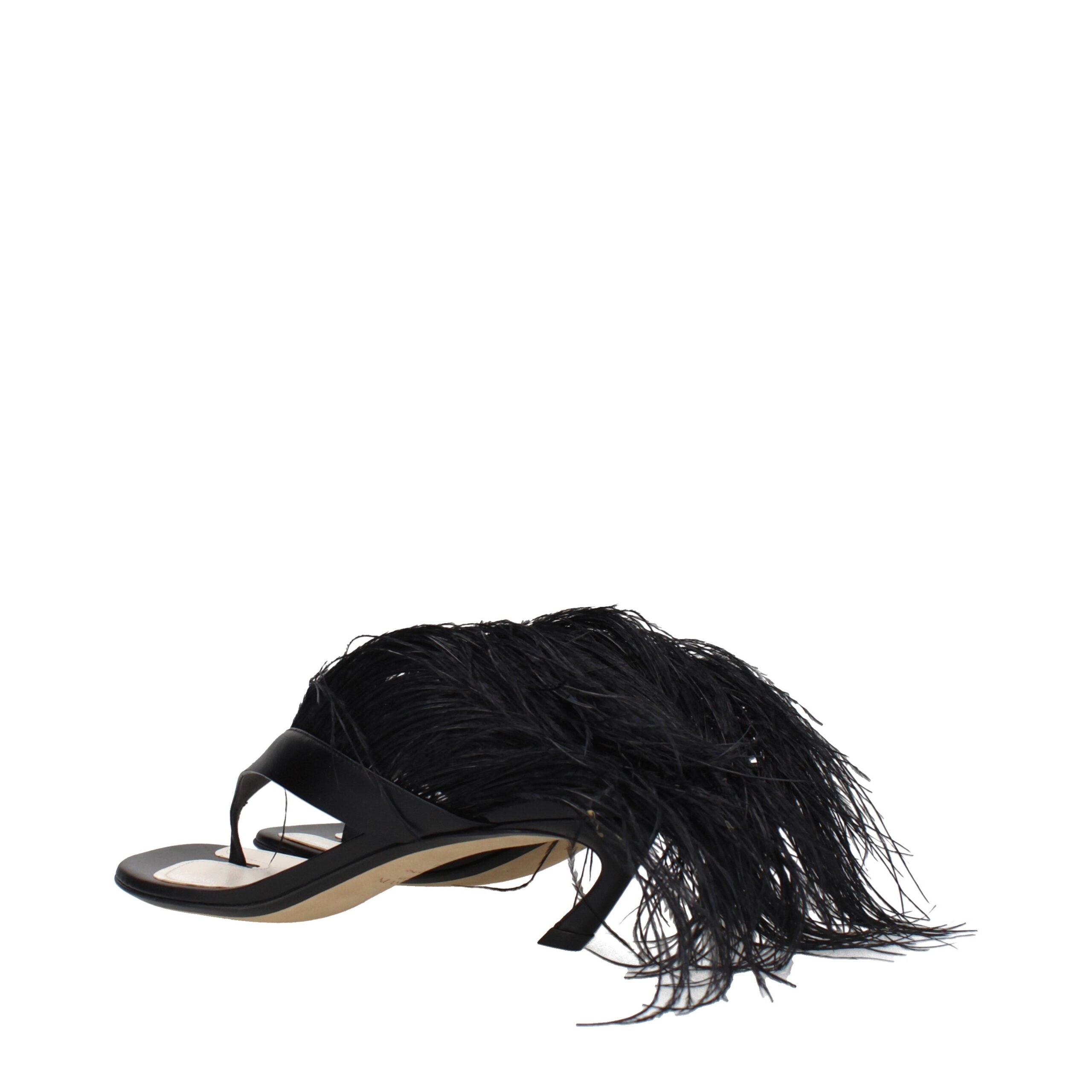 Lanvin Black Leather Flip-Flop Sandals