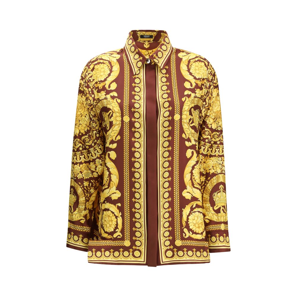 Versace Bordeaux Silk Pattern Shirt
