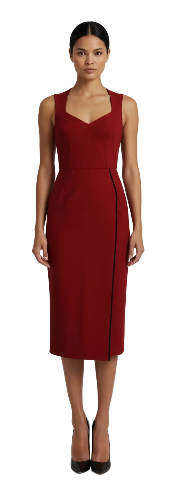 Dolce & Gabbana Red Sweetheart Neck Bodycon Midi Dress