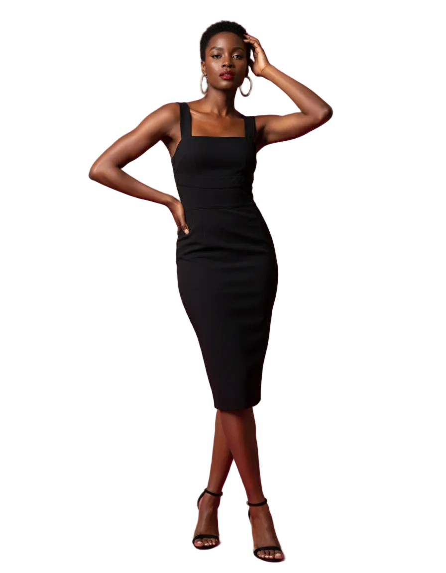 Dolce & Gabbana Black Square Neck Sleeveless Midi Dress