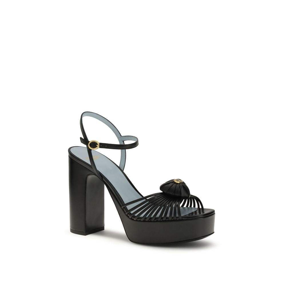 Valentino Garavani Black Calf Leather Bos Taurus Platform Sandals