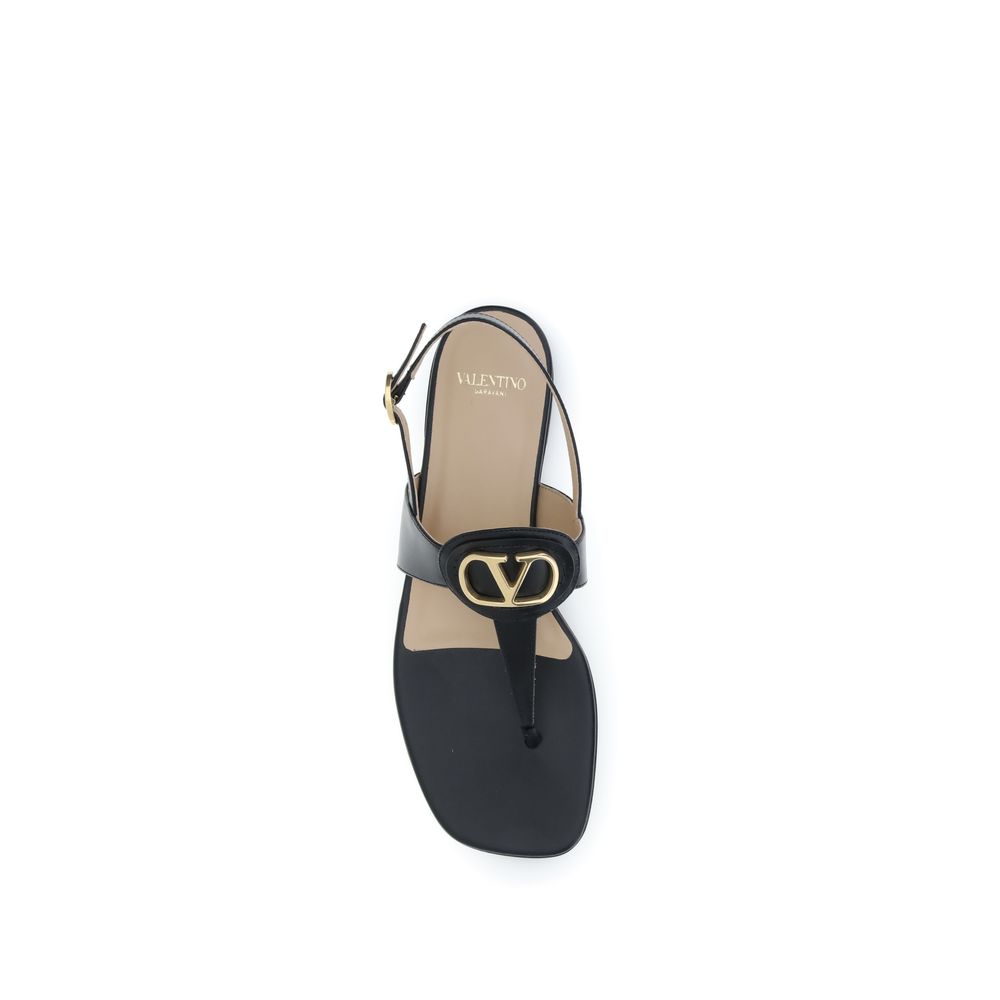 Valentino Garavani Black Calf Leather Bos Taurus Flat Sandals