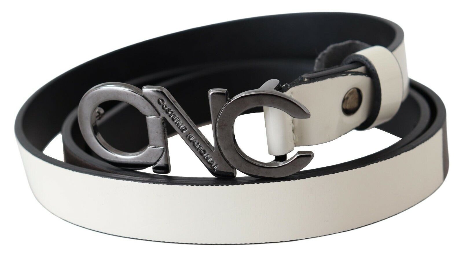 Costume National Belt Mettalic Gray Leather Logo Belt