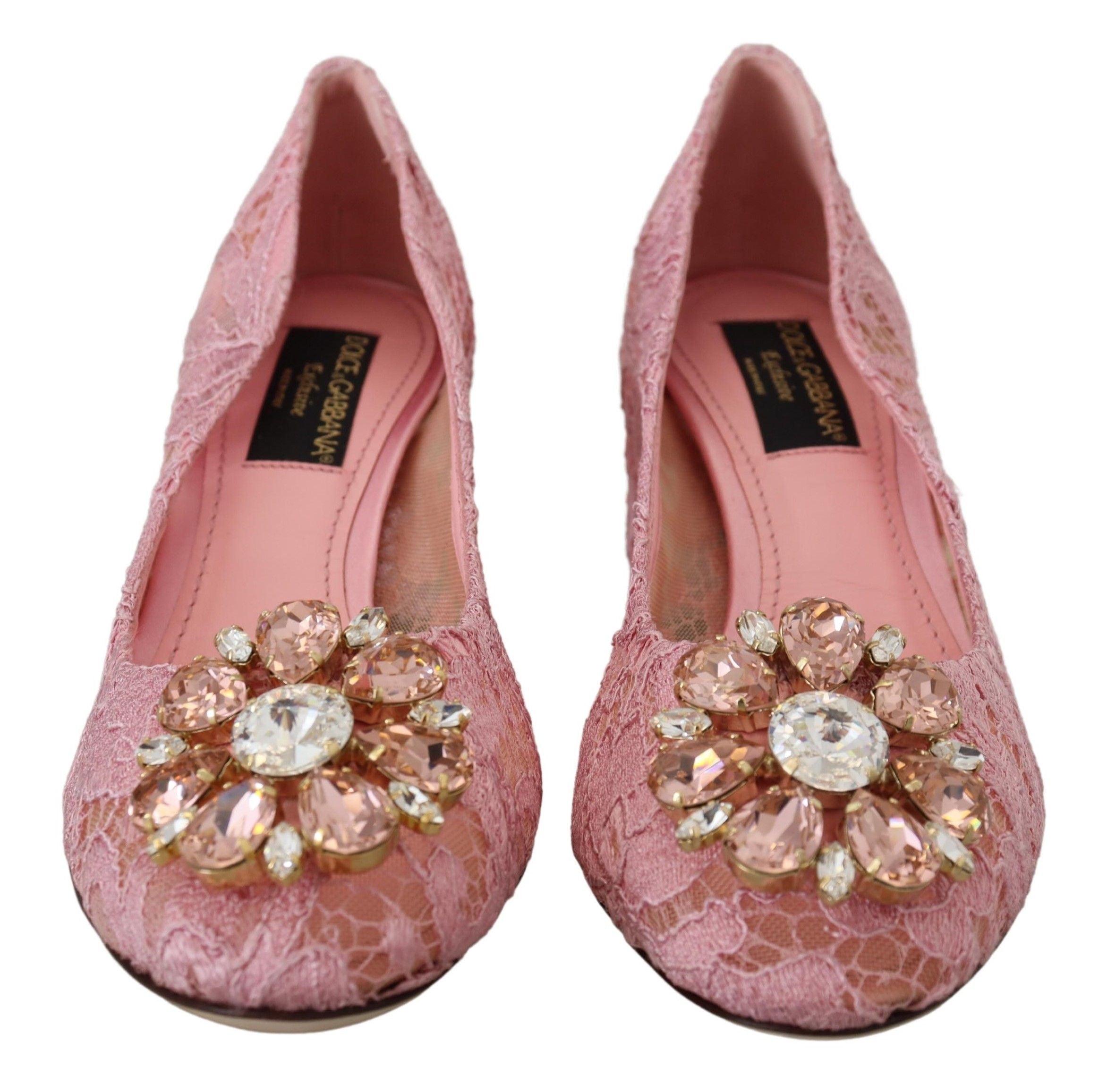 Dolce & Gabbana Pink Taormina Lace Crystal Pumps Pastel Shoes