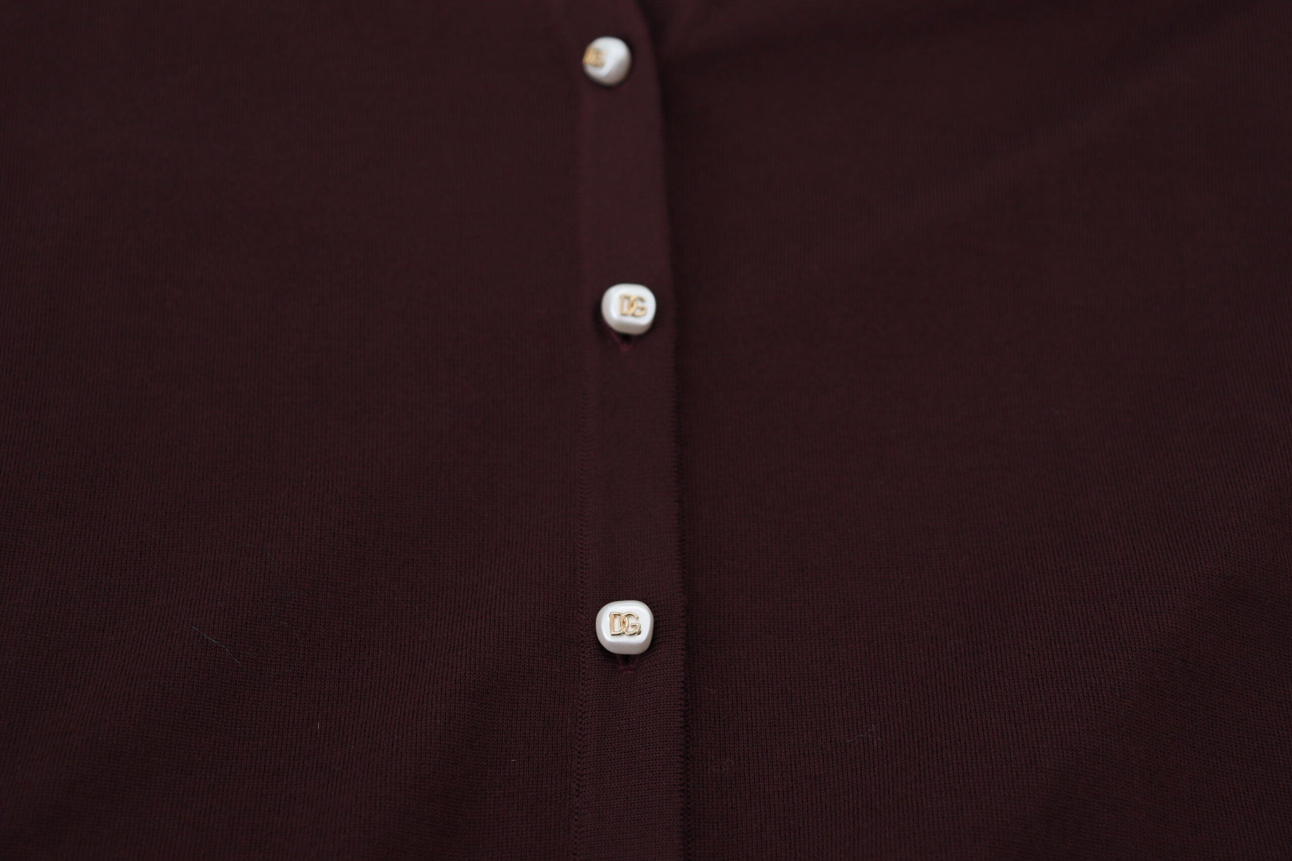 Dolce & Gabbana Maroon Wool Knit Deep V-neck Cardigan Sweater