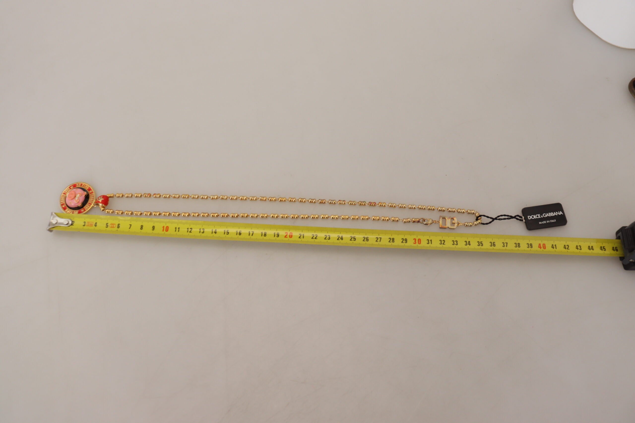 Dolce & Gabbana Gold Brass Chain SUPER PIG Pendant Logo Necklace