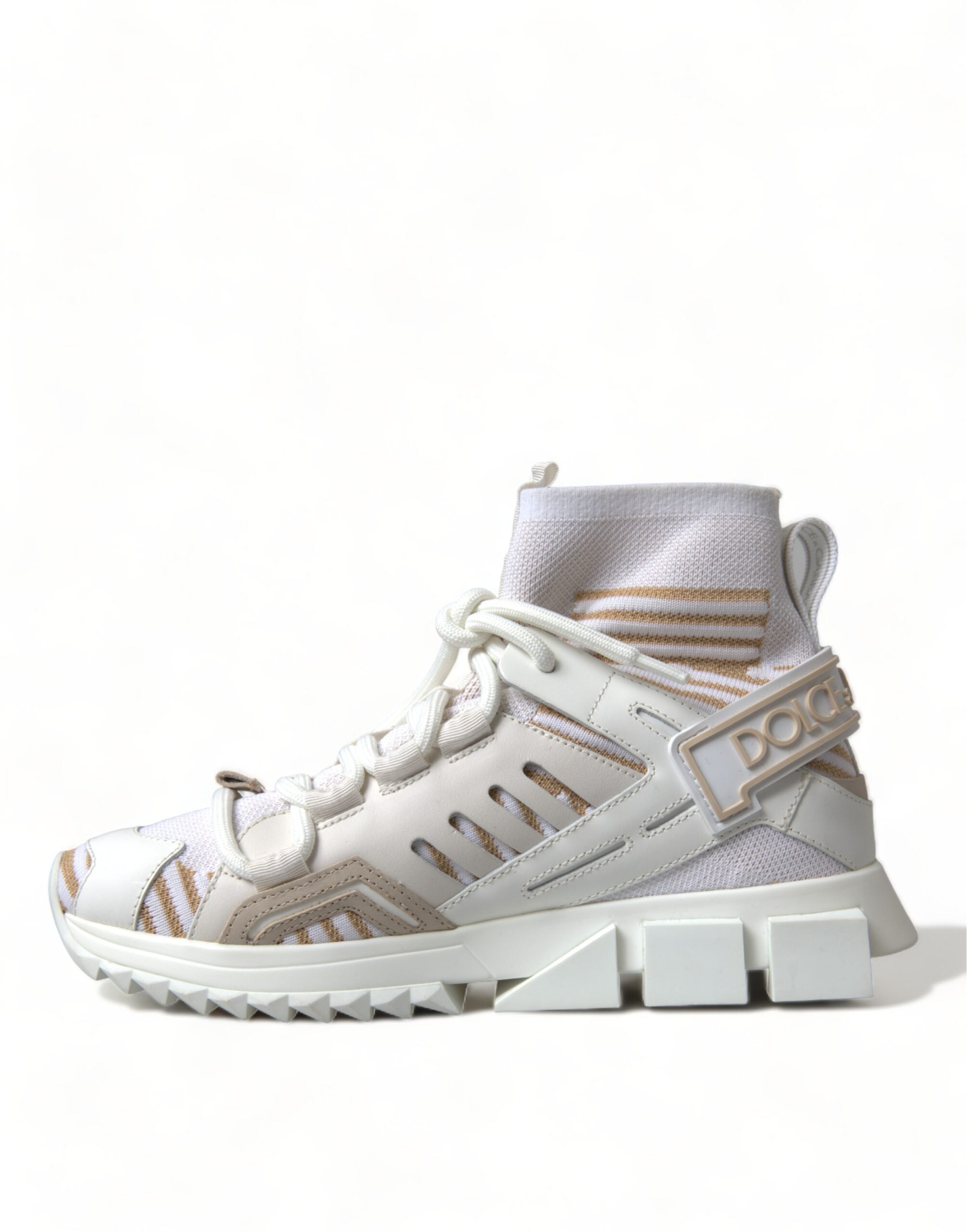 Dolce & Gabbana White Beige Sorrento Socks Sneakers Shoes