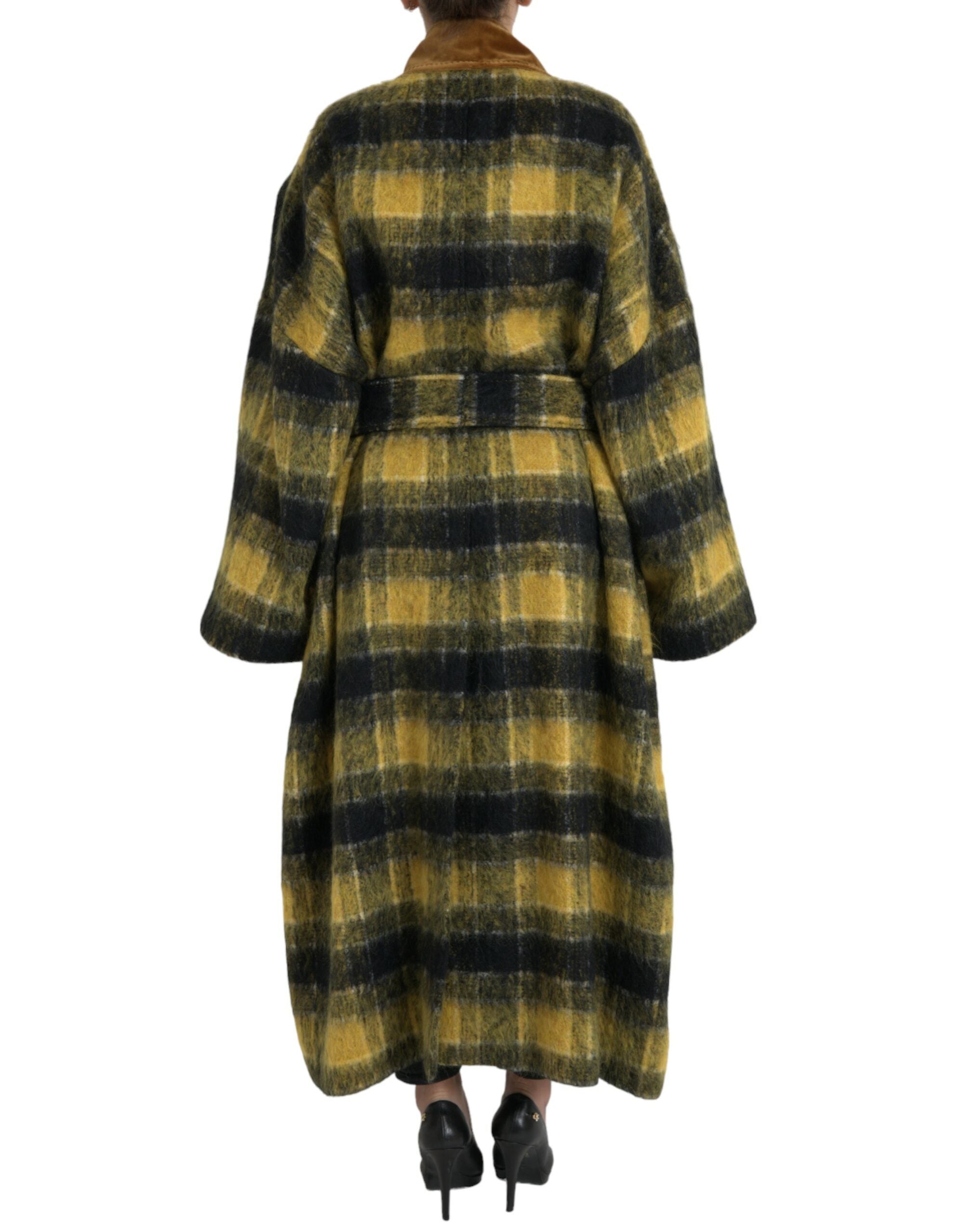 Dolce & Gabbana Yellow Checkered Long Sleeve Coat Jacket