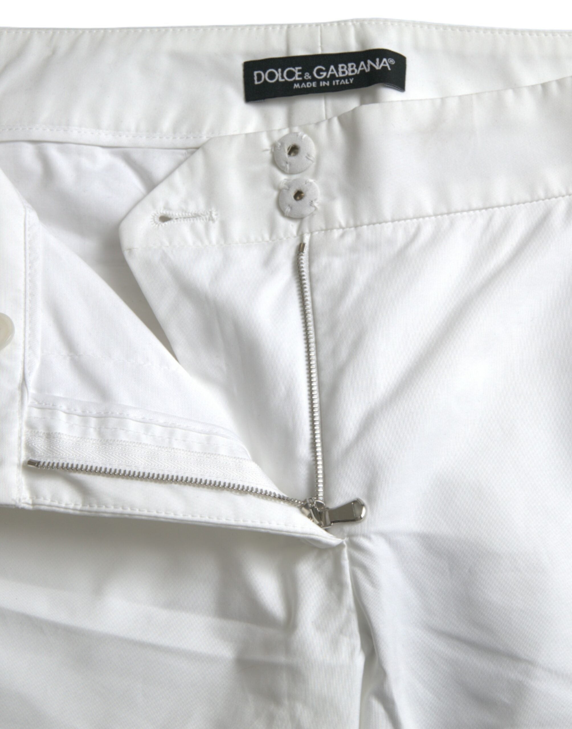 Dolce & Gabbana White Cut Out Cotton Mid Waist Cropped Pants
