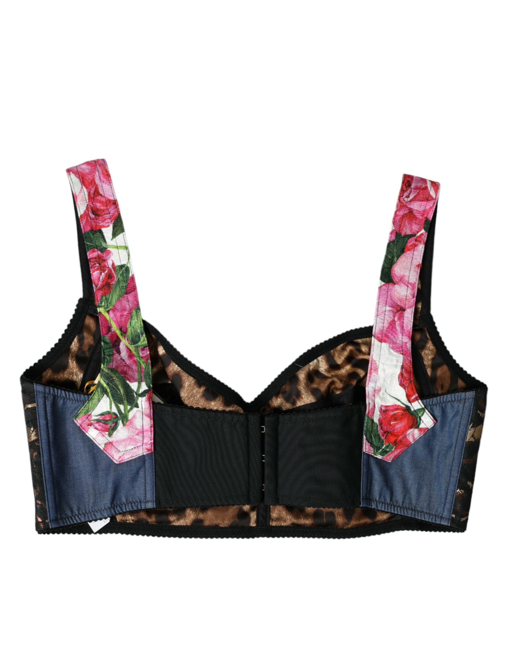 Dolce & Gabbana Multicolor Floral Patchwork Bustier Crop Top