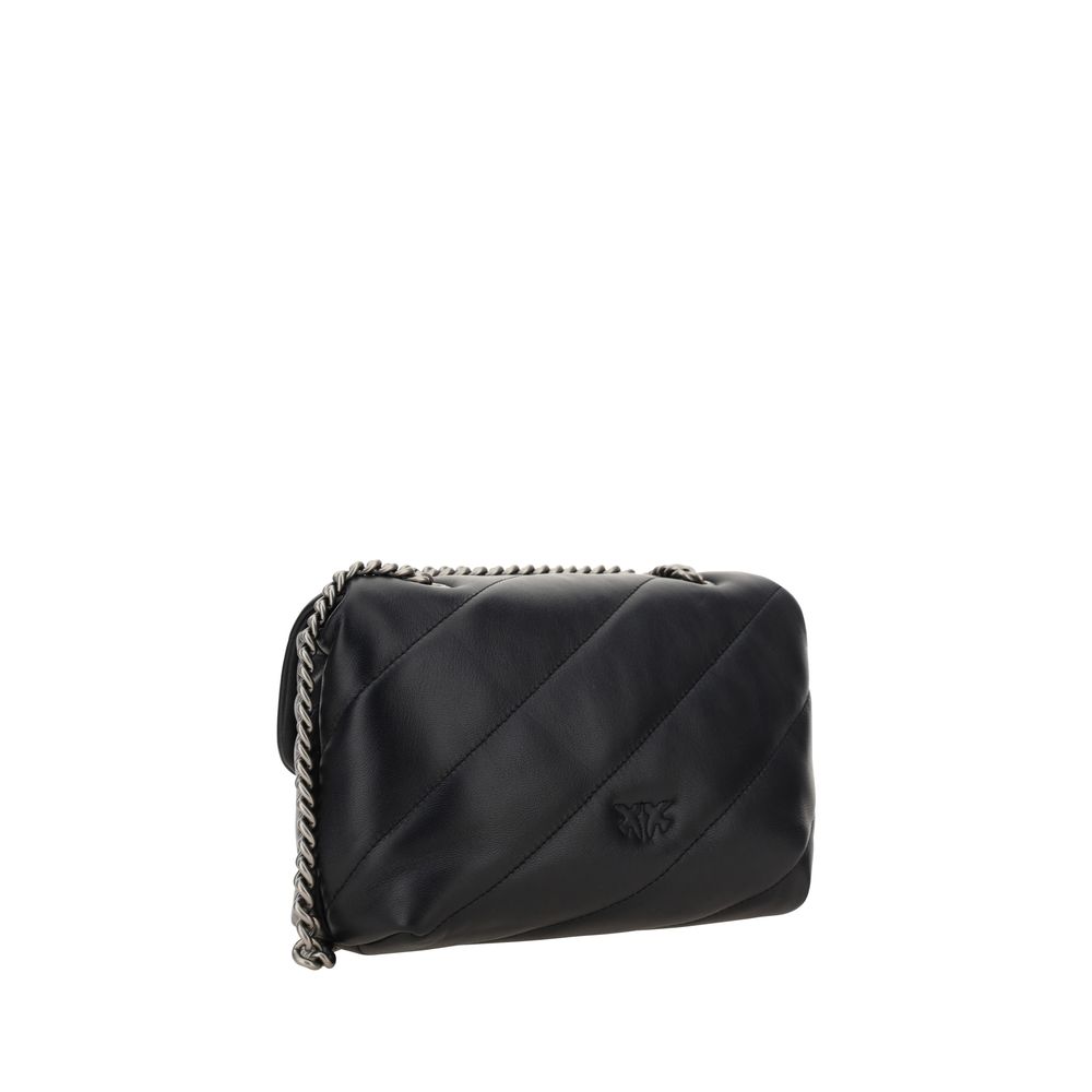 PINKO Black Calf Leather Bos Taurus Shoulder Bag