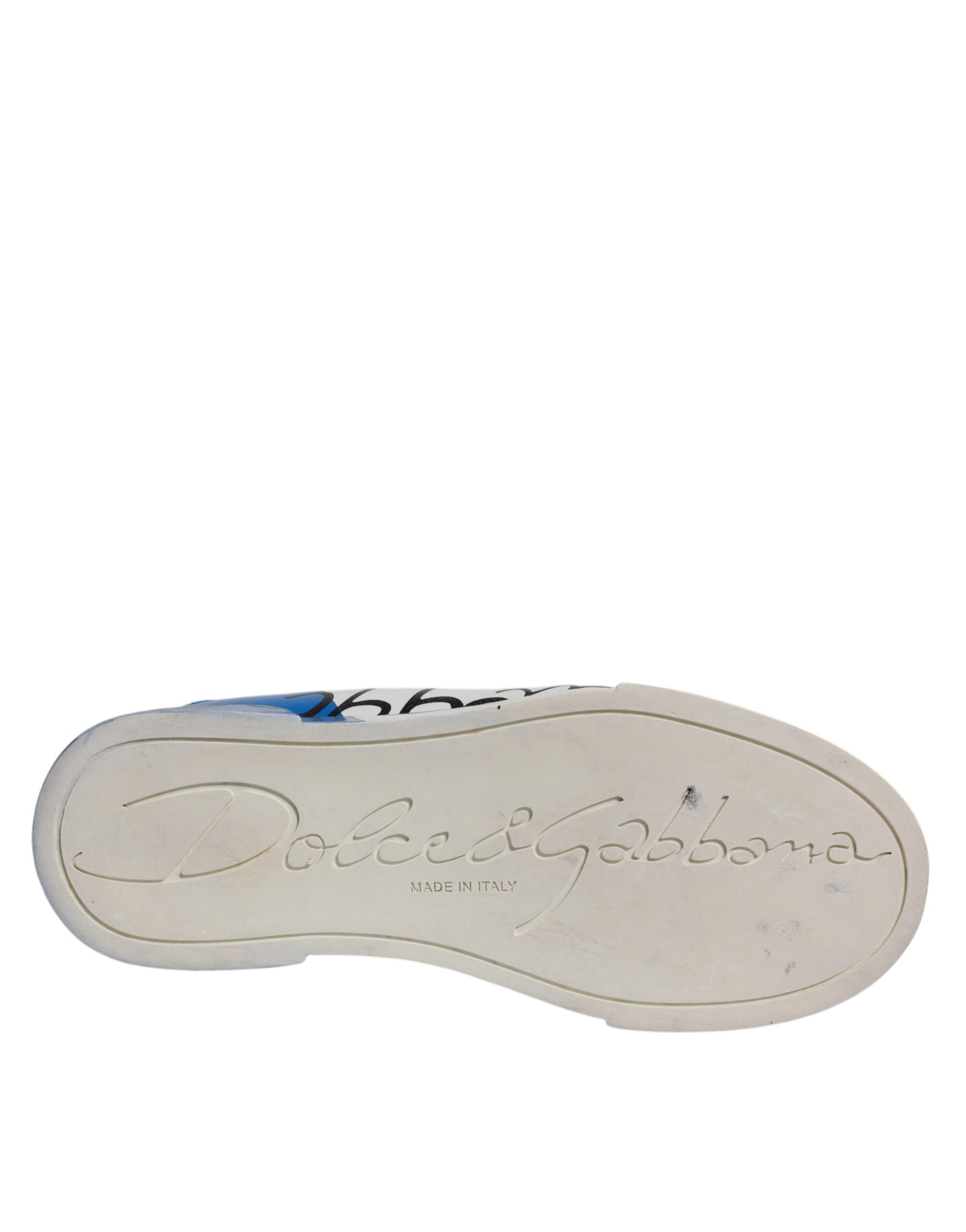Dolce & Gabbana White Blue Logo Portofino Sneakers Shoes