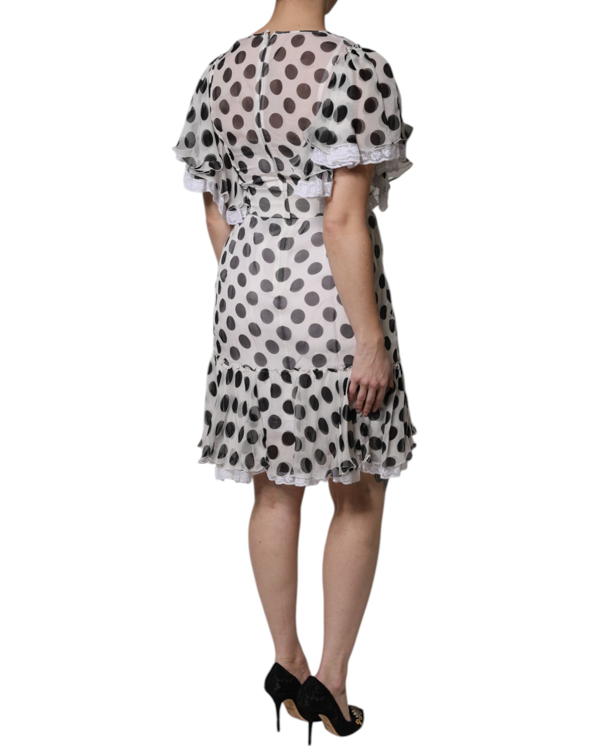 Dolce & Gabbana White Polka Dotted Silk Blend A-line Dress
