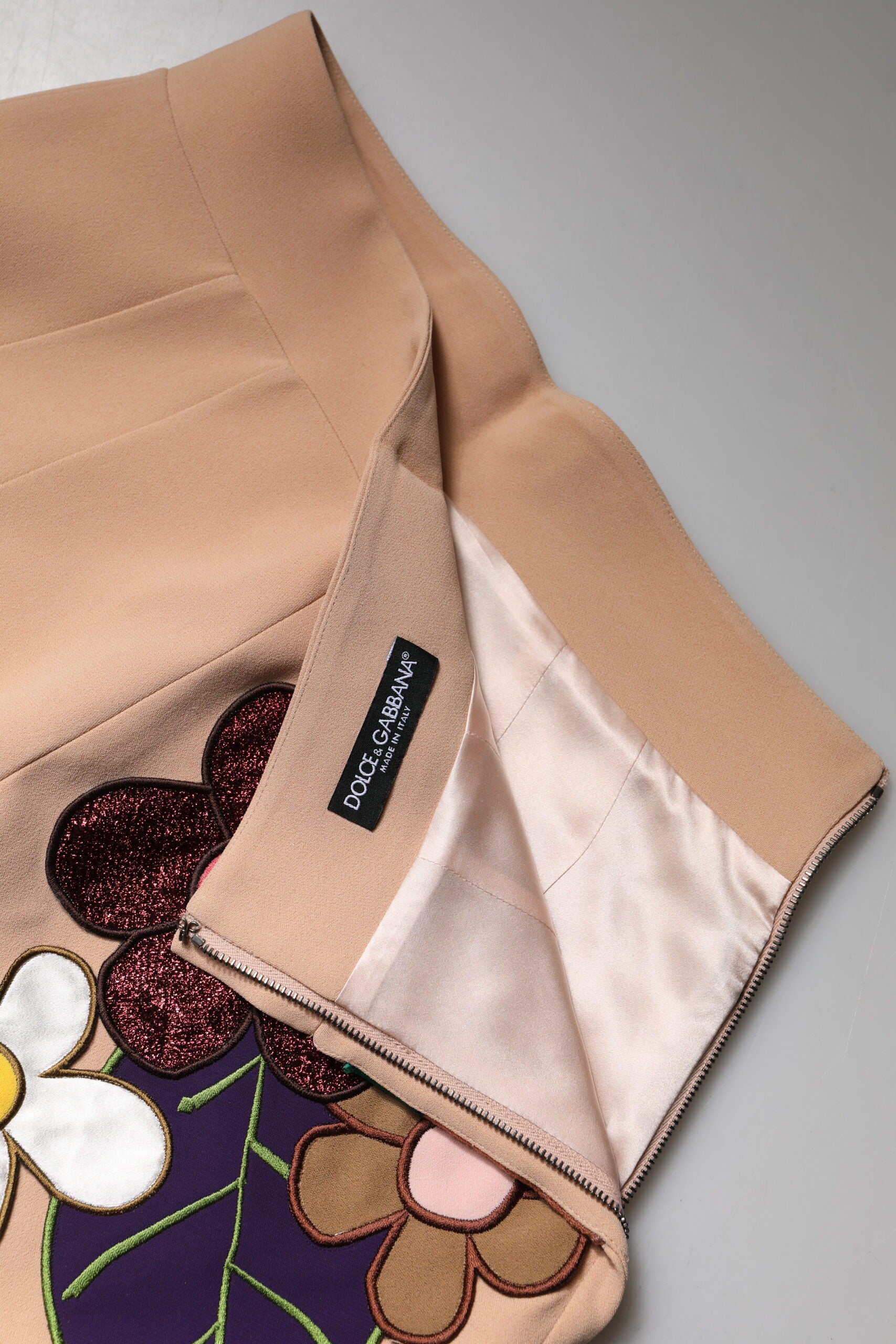 Dolce & Gabbana Beige Floral High Waist Pencil Cut Skirt