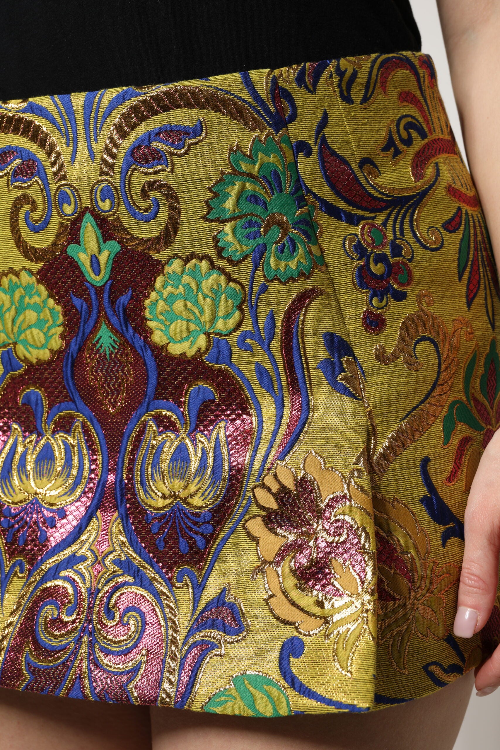 Dolce & Gabbana Multicolor Floral Jacquard Mid Waist Mini Skirt