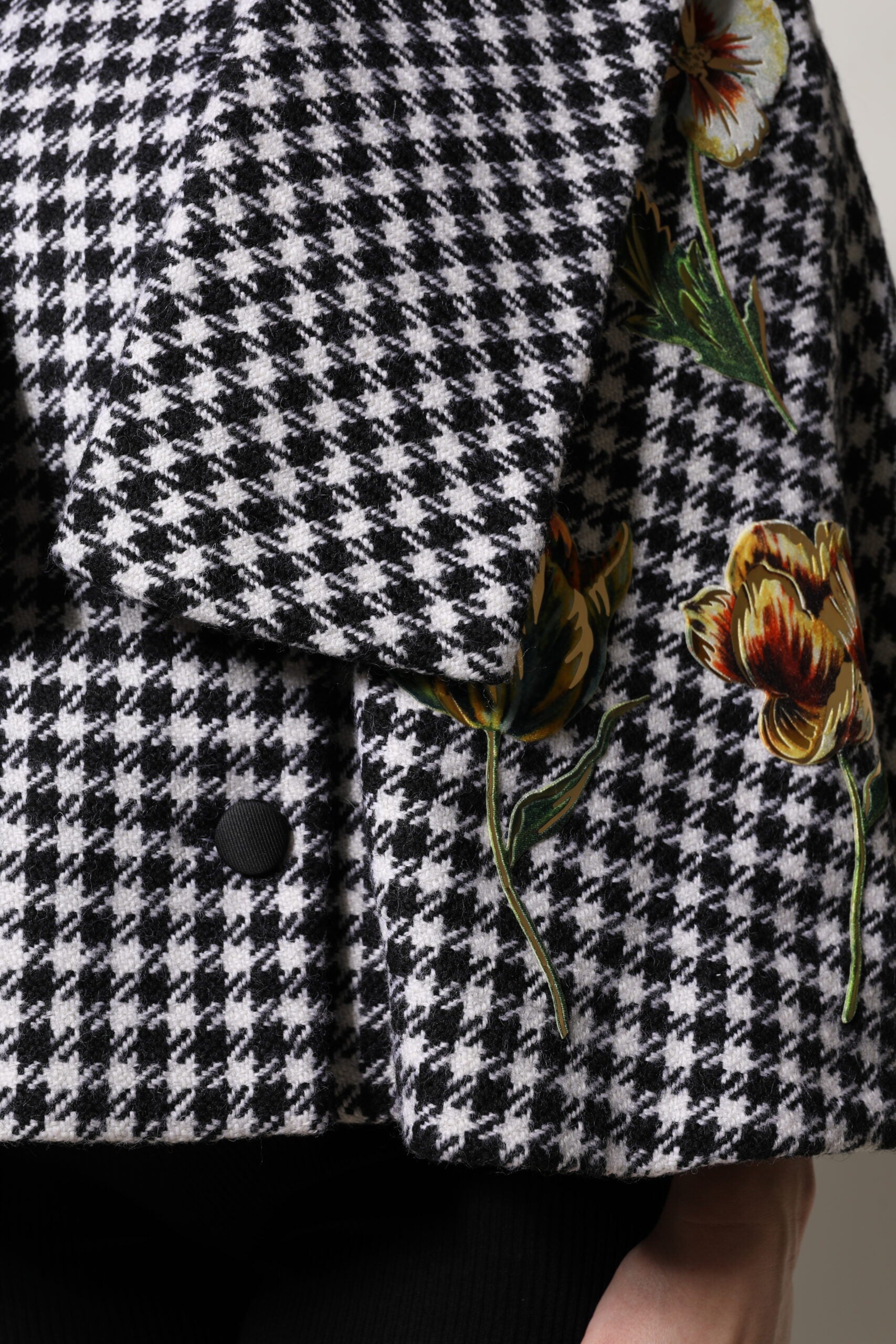 Dolce & Gabbana Black White Monochrome Patterned Floral Cape Jacket
