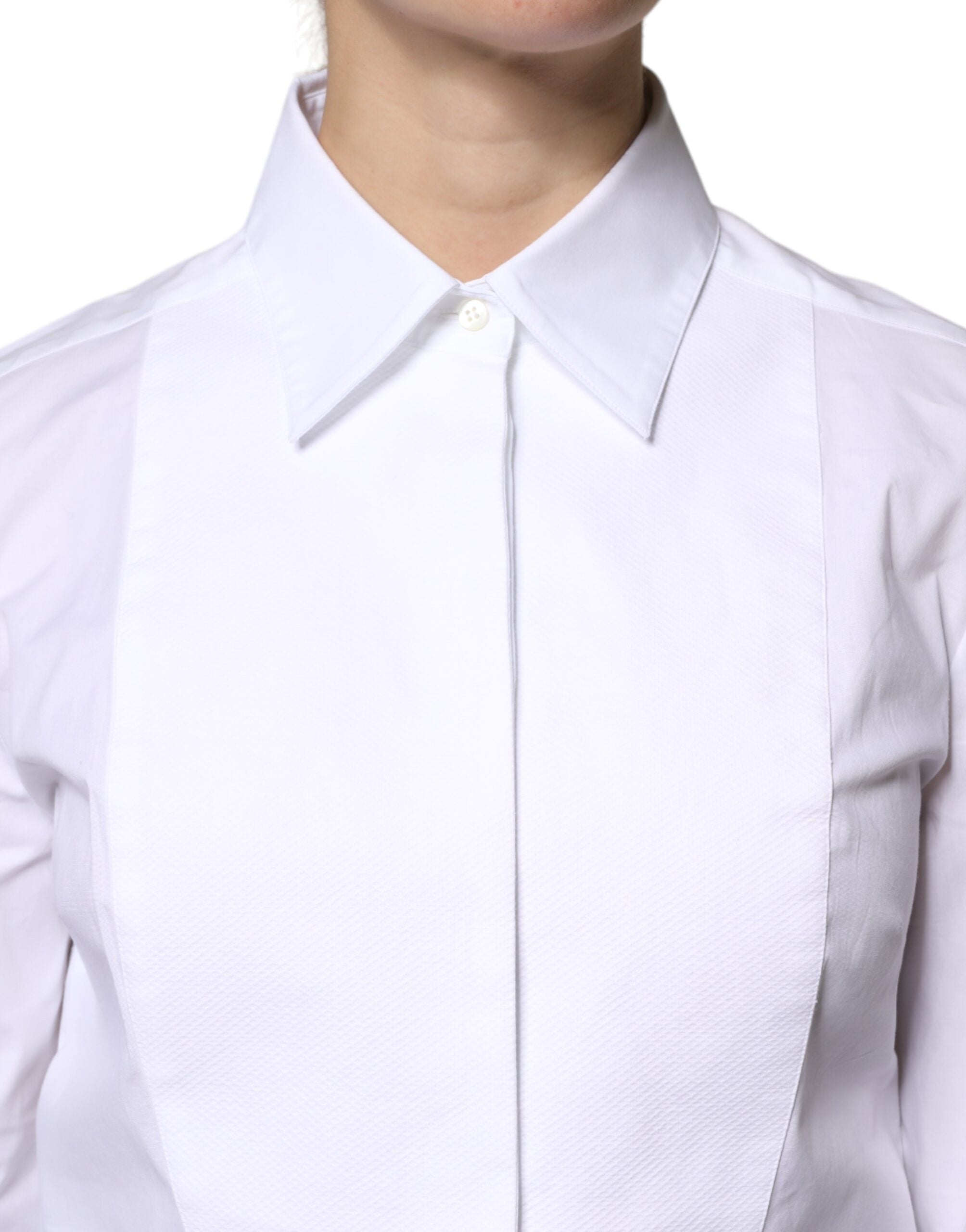 Dolce & Gabbana White Cotton Dress Collared Dress Shirt Top