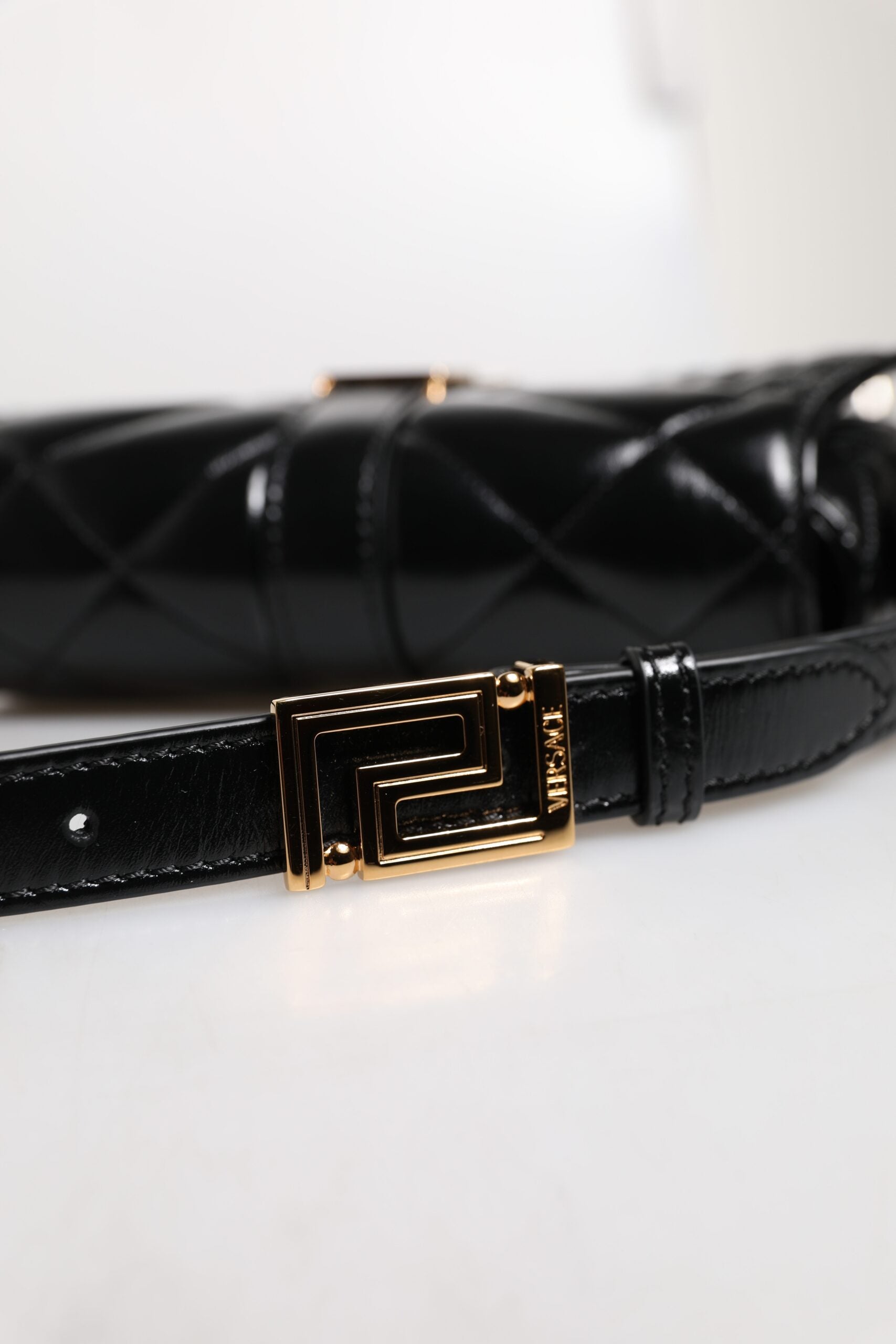 Versace Black Calf Leather Quilted Shoulder Strap Bag