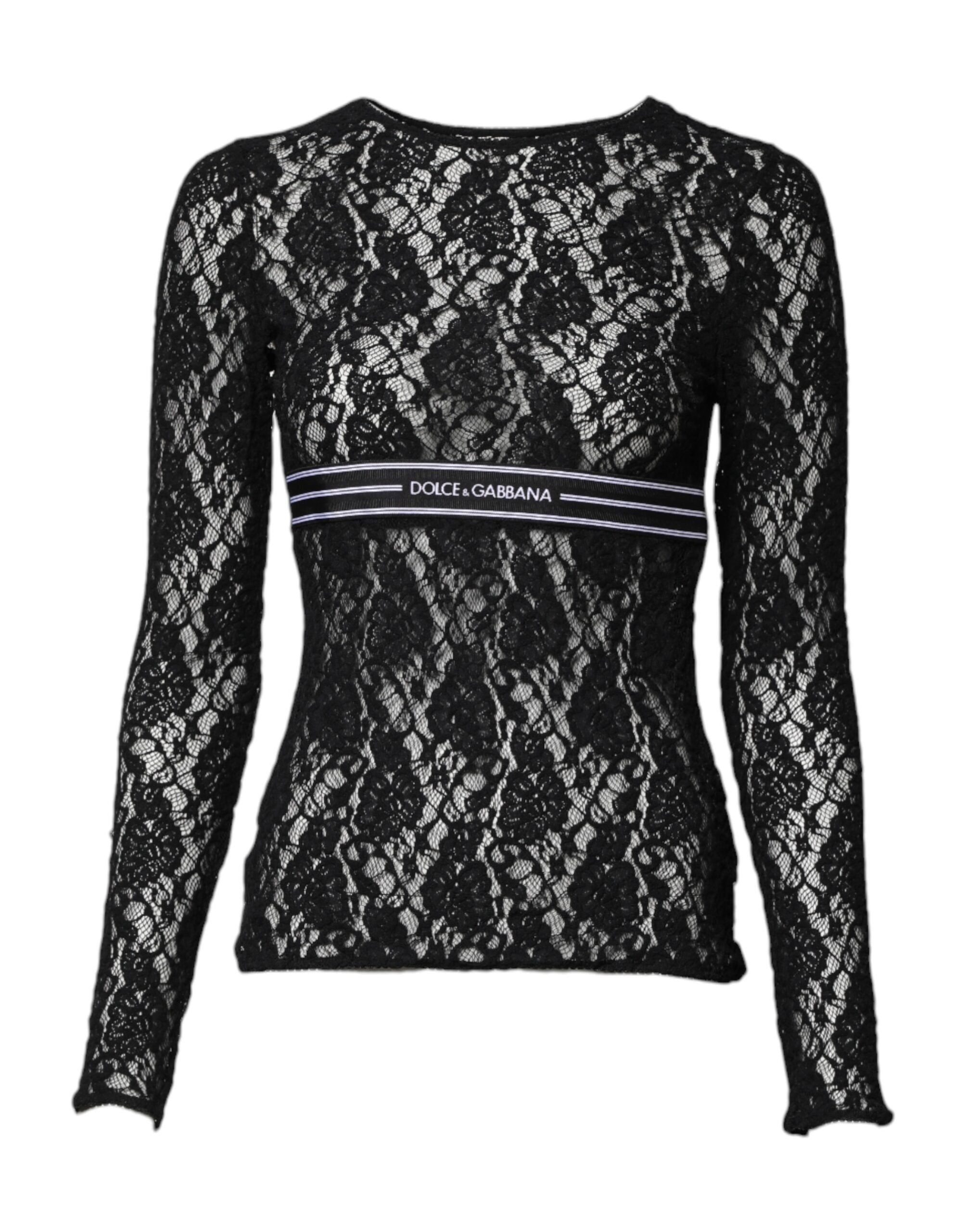Dolce & Gabbana Black Floral Lace Long Sleeves Pullover Top