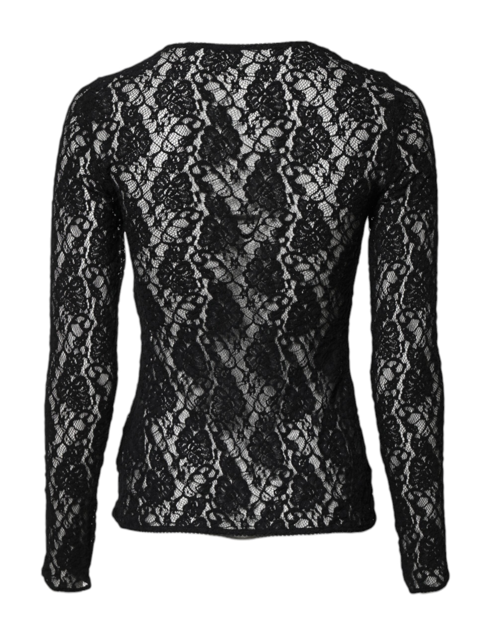 Dolce & Gabbana Black Floral Lace Long Sleeves Pullover Top