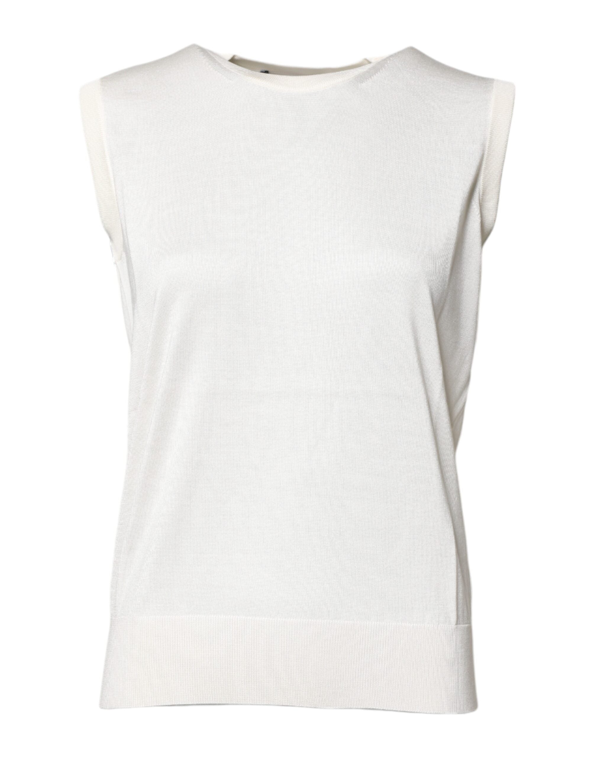 Dolce & Gabbana White Silk Round Neck Sleeveless Tank Top