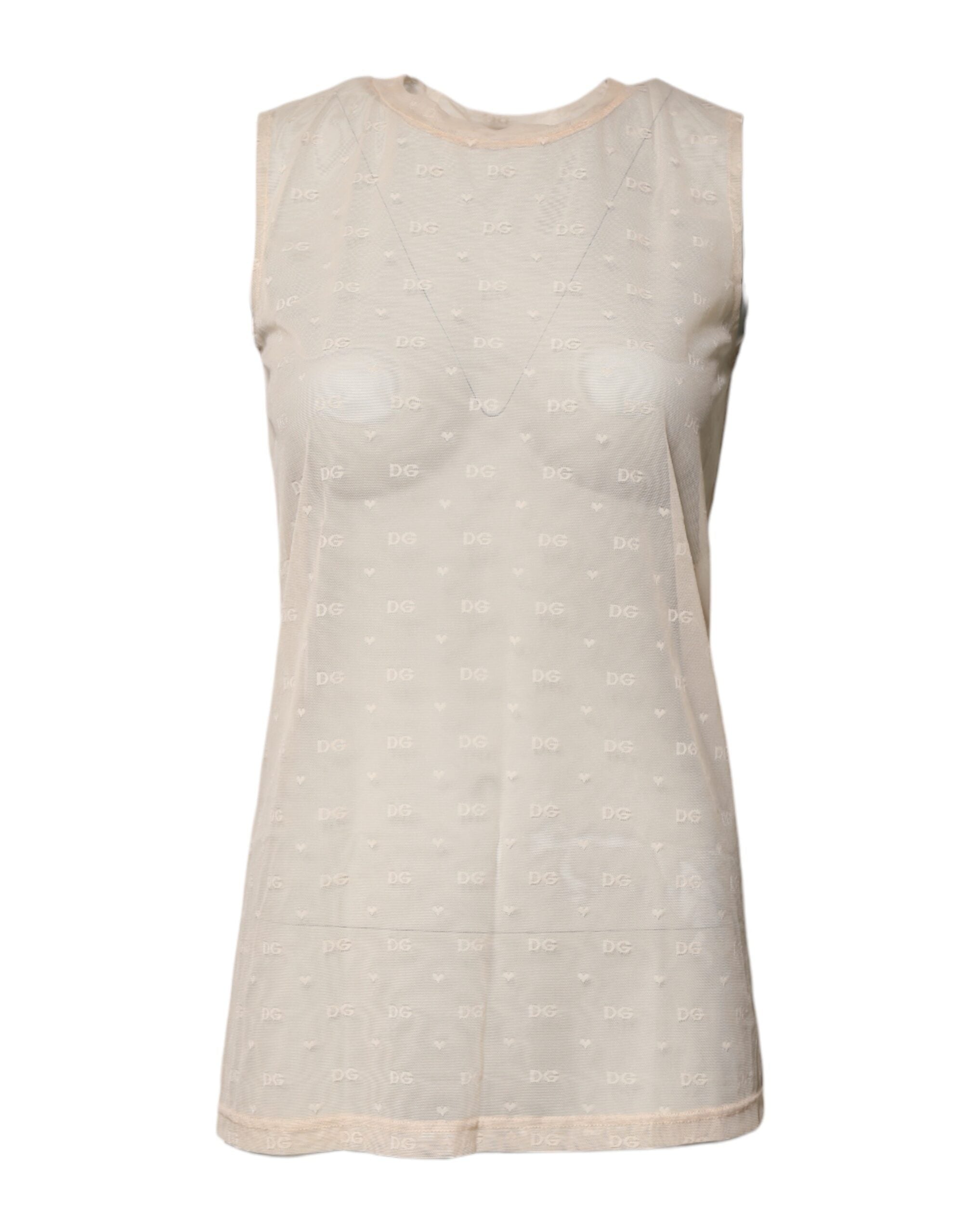 Dolce & Gabbana Ivory Nylon Logo See Through Sleeveless Tank Top