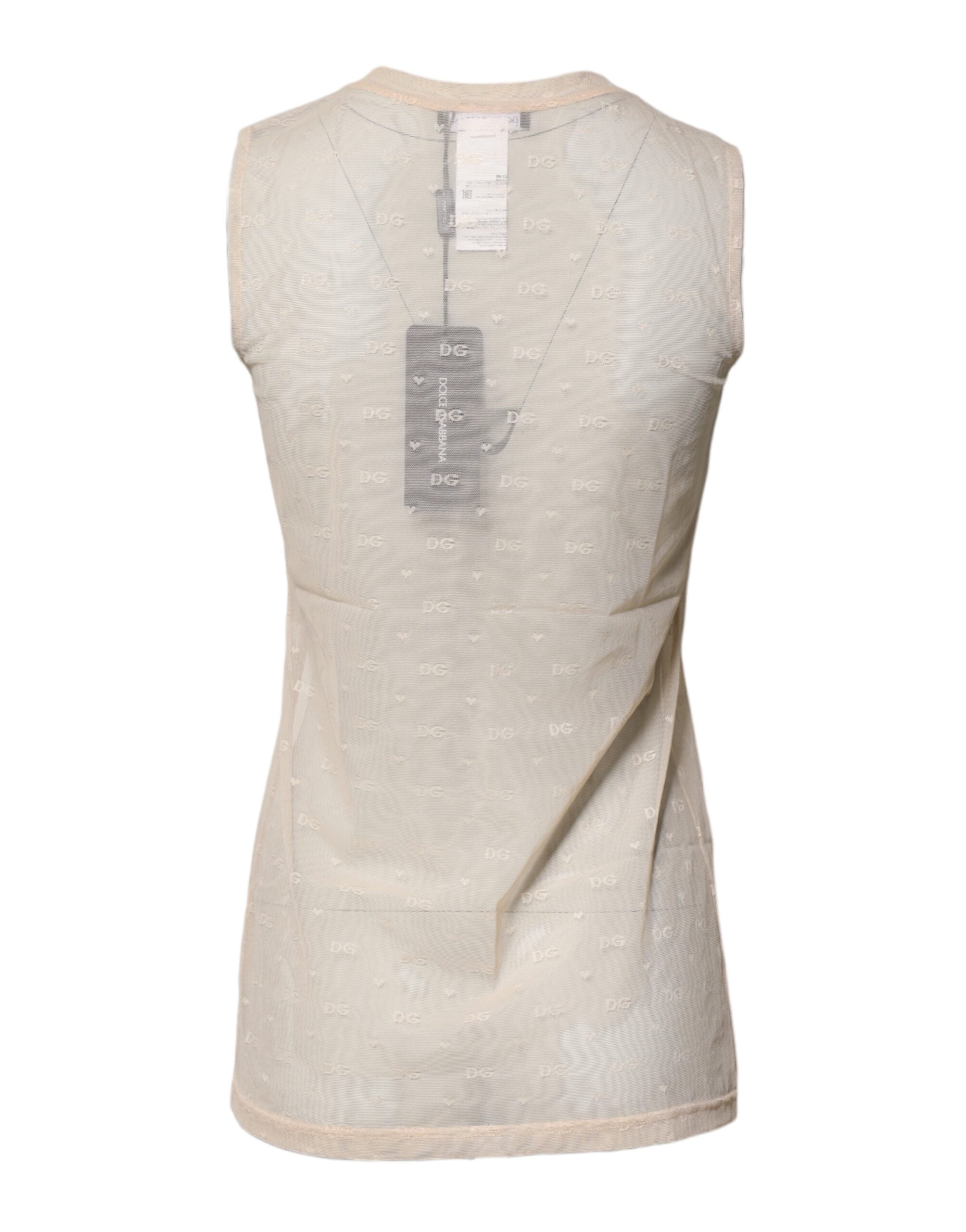 Dolce & Gabbana Ivory Nylon Logo See Through Sleeveless Tank Top