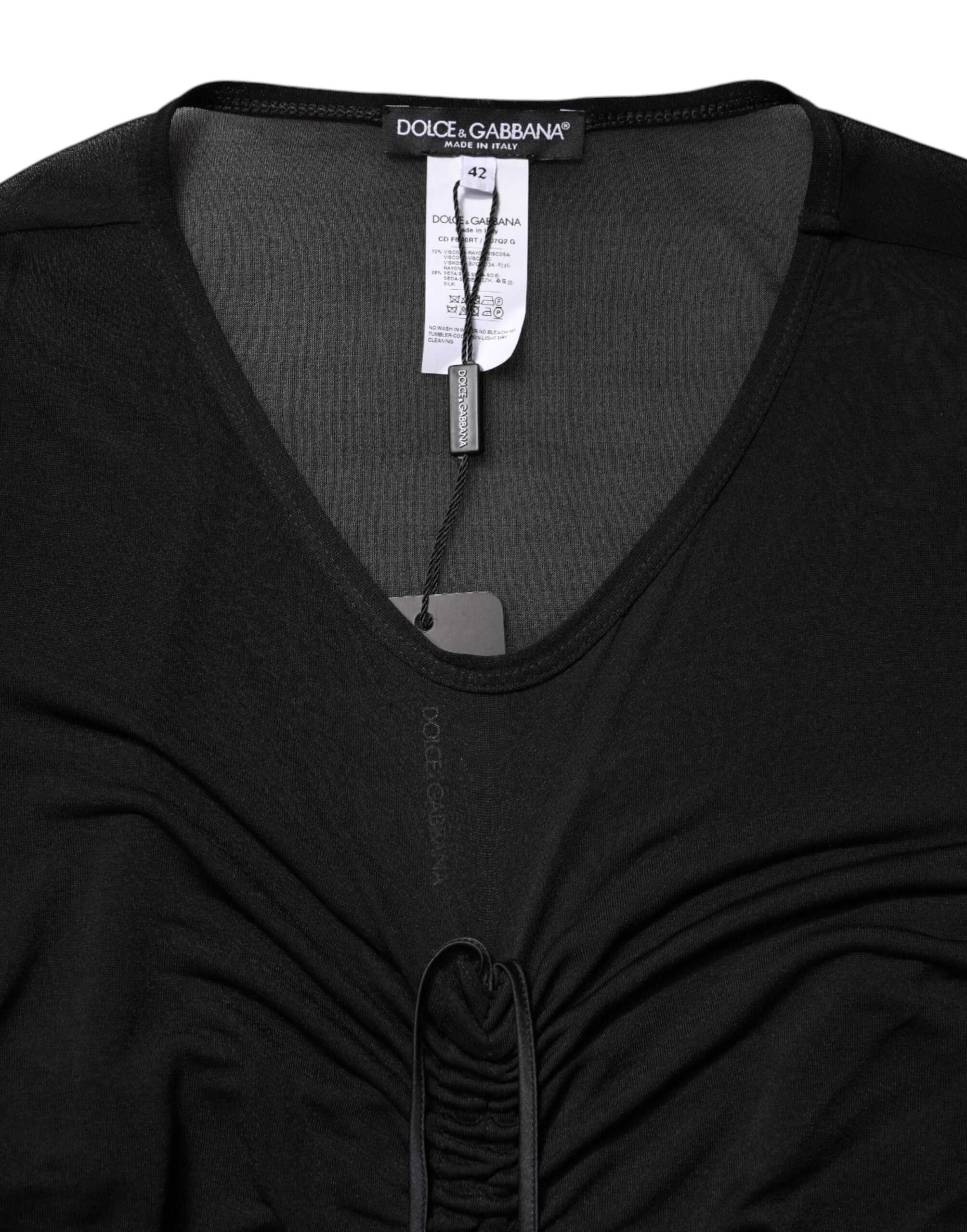 Dolce & Gabbana Black Mesh Trim Bodycon Long Sheath Dress