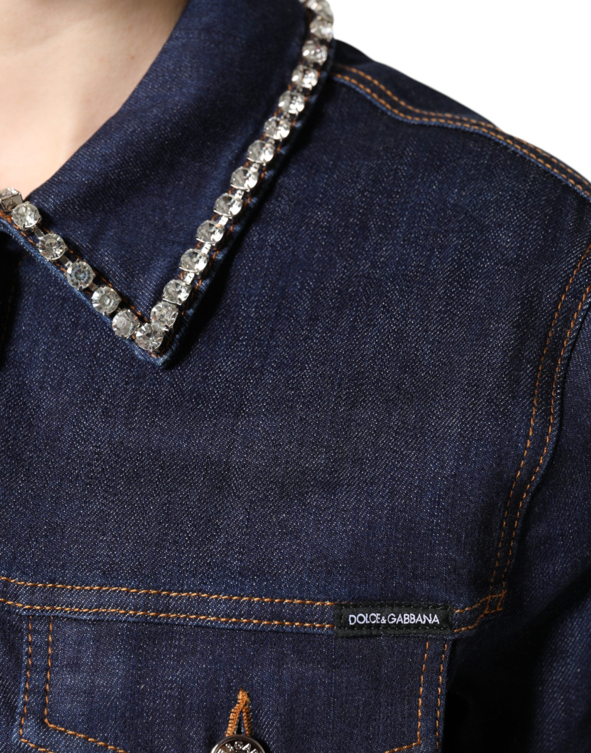 Dolce & Gabbana Blue Denim Cotton Crystal Embellished Jacket