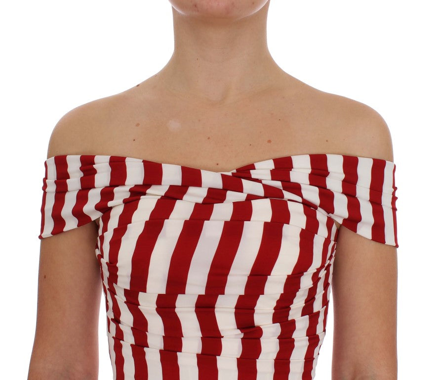 Dolce & Gabbana Red White Silk Stretch Dress