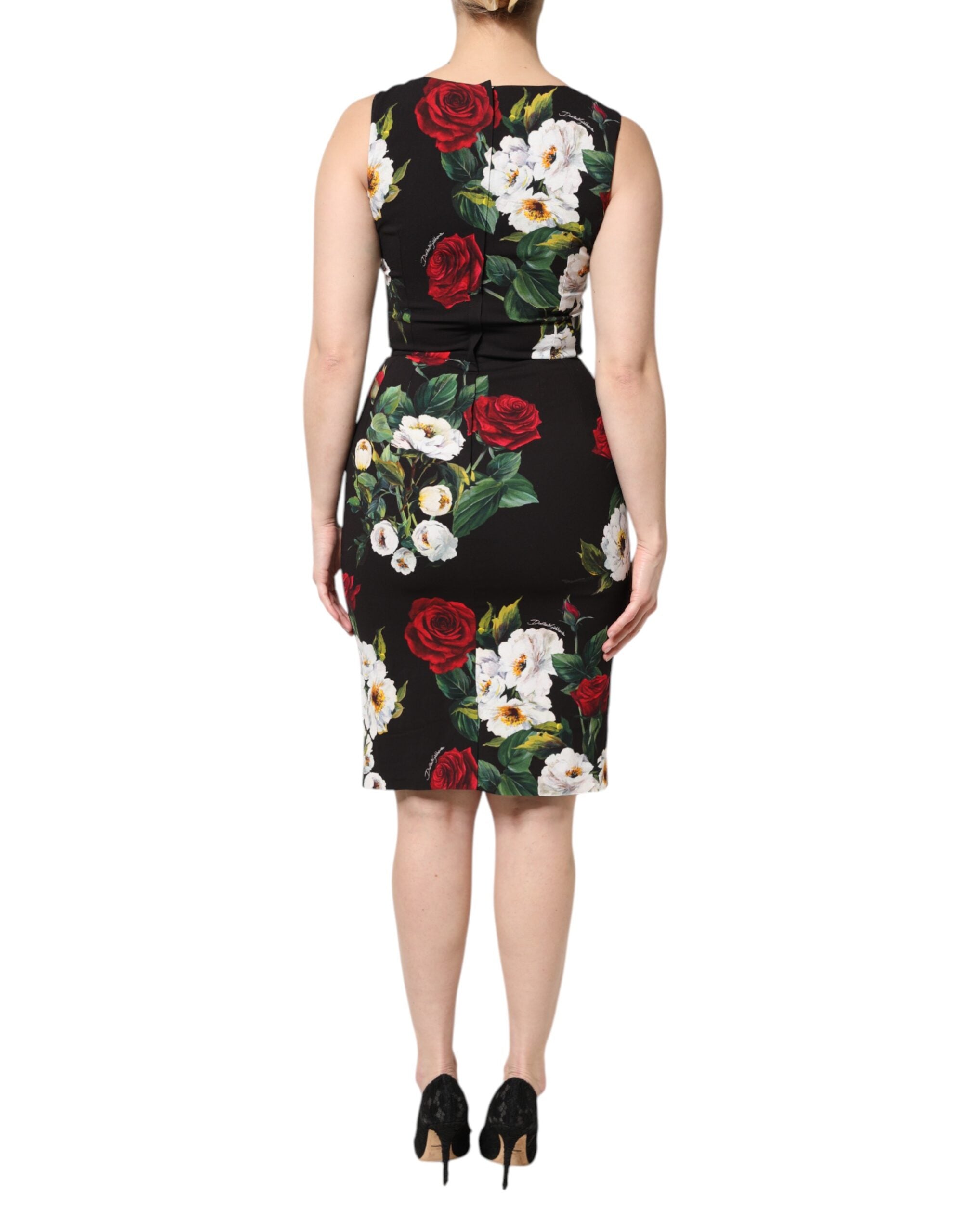 Dolce & Gabbana Black Floral Print Sleeveless Sheath Dress
