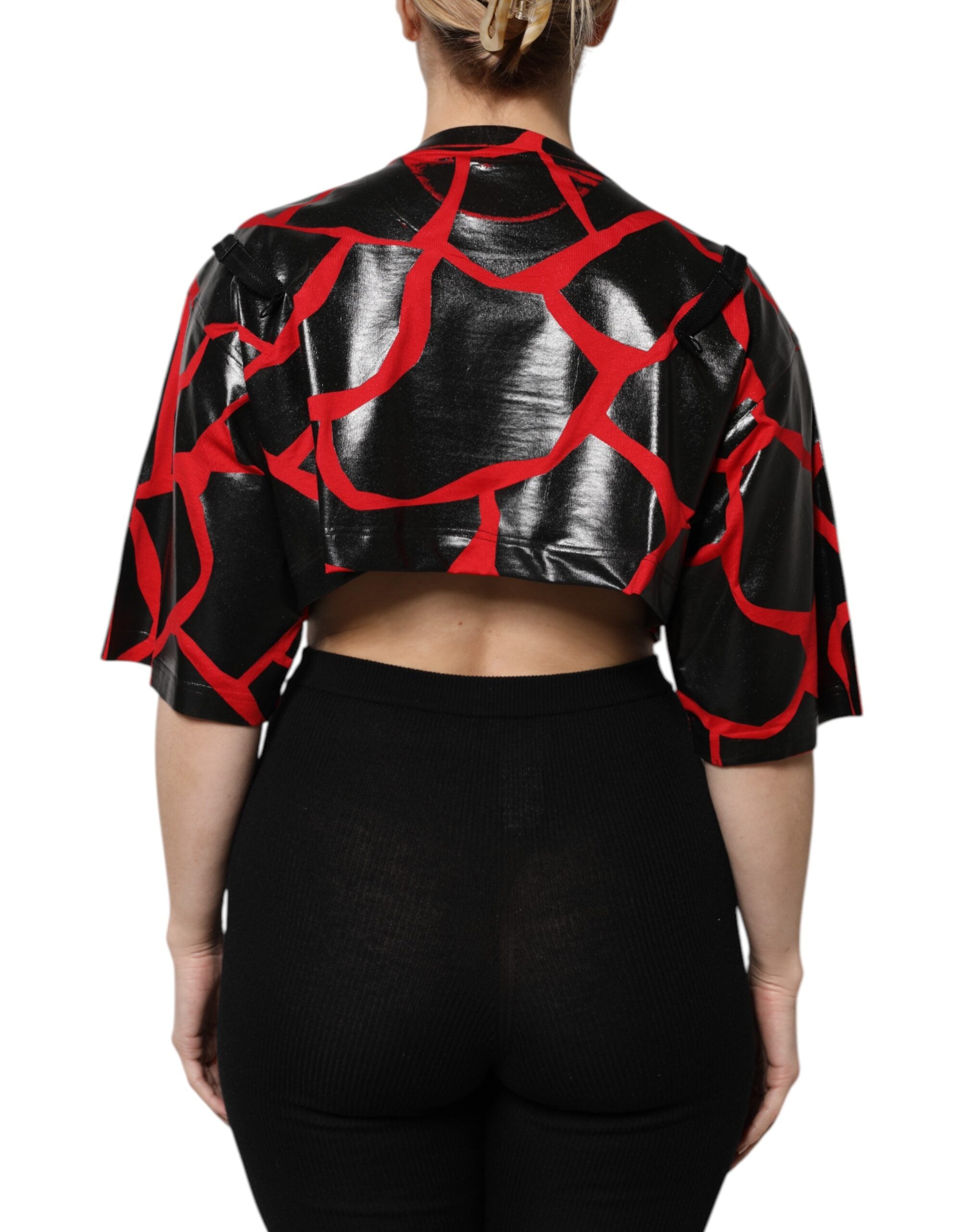Dolce & Gabbana Red Black Cotton Bustier Detailing Cropped Top