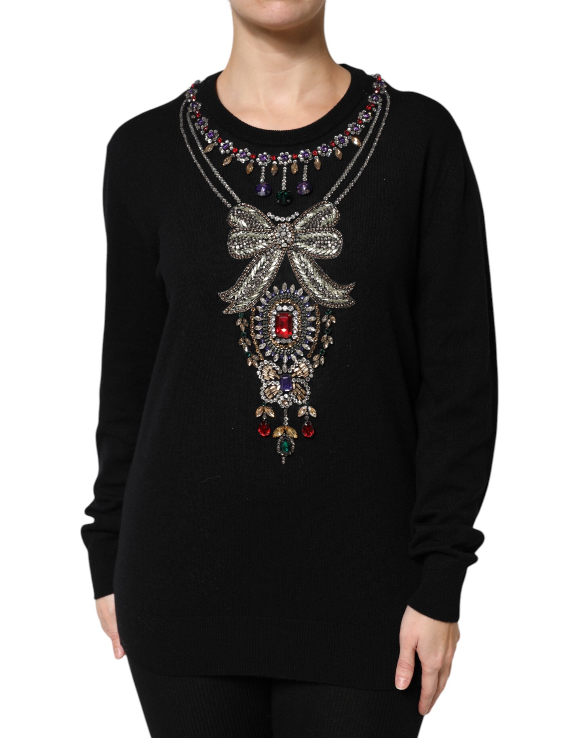 Dolce & Gabbana Black Cashmere Crystal Embellished Sweater