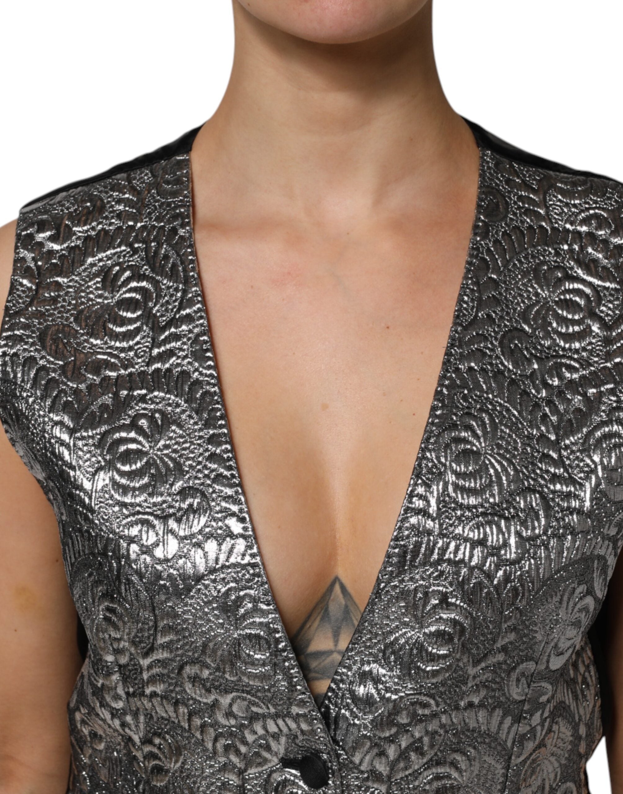Dolce & Gabbana Silver Floral Jacquard Sleeveless Vest Top