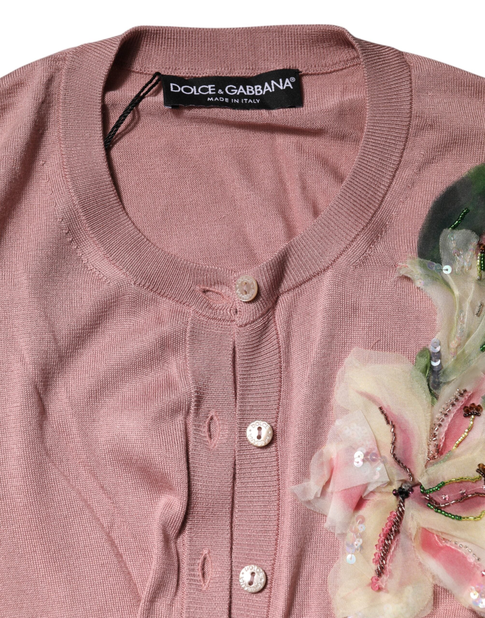 Dolce & Gabbana Pink Silk Knit Button Down Cardigan Sweater