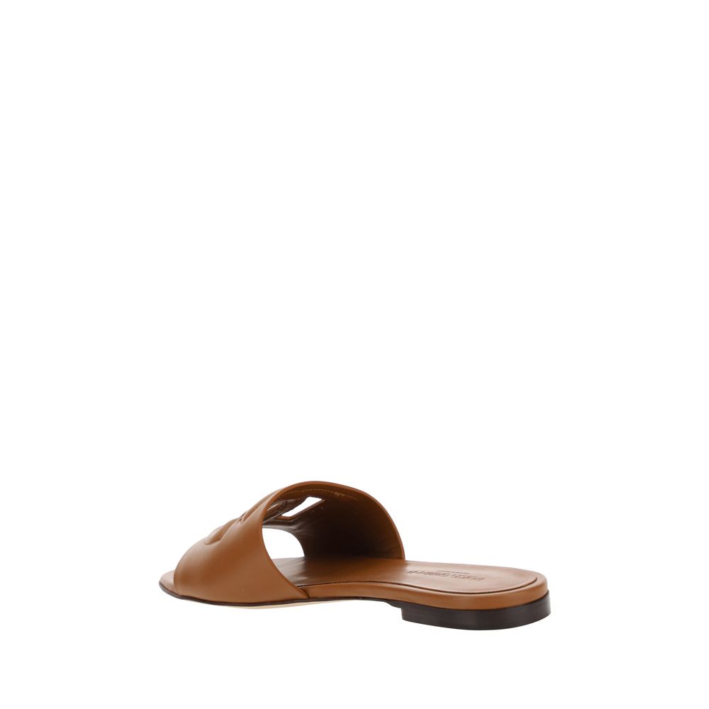 Dolce & Gabbana Brown Calf Leather Bos Taurus Flat Sandals