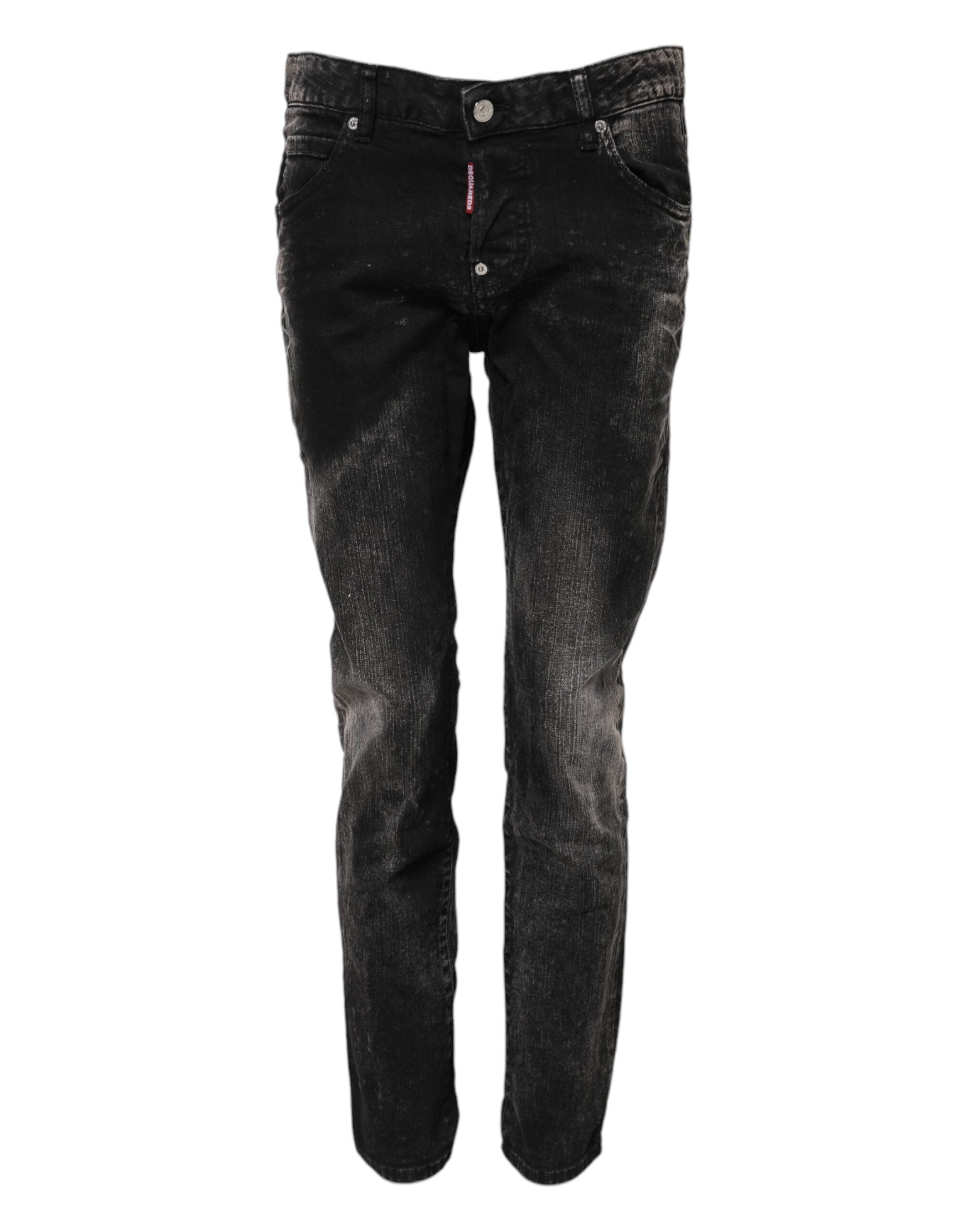 Dsquared² Black Washed Mid Waist Tapered Denim Jeans