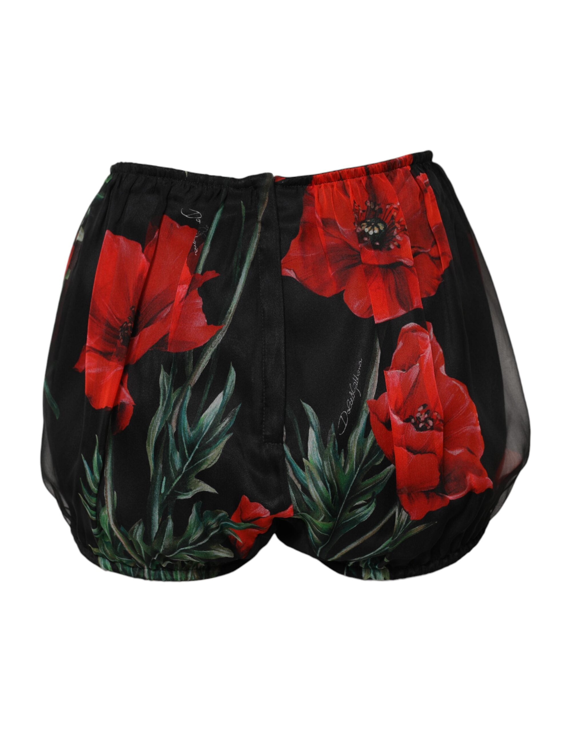 Dolce & Gabbana Black Floral High Waist Women Hot Pants Shorts