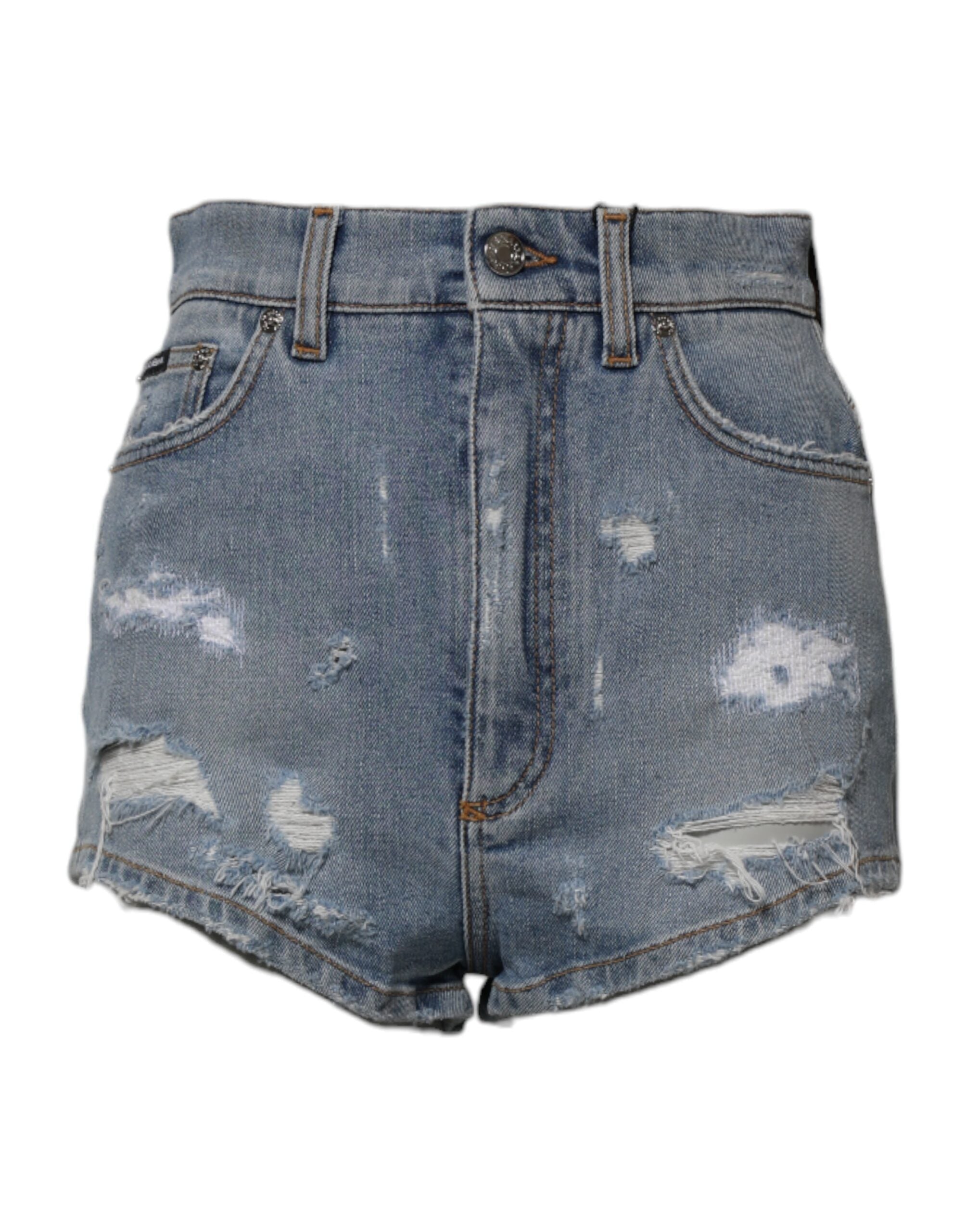 Dolce & Gabbana Blue Tattered Denim Cotton Hot Pants Shorts