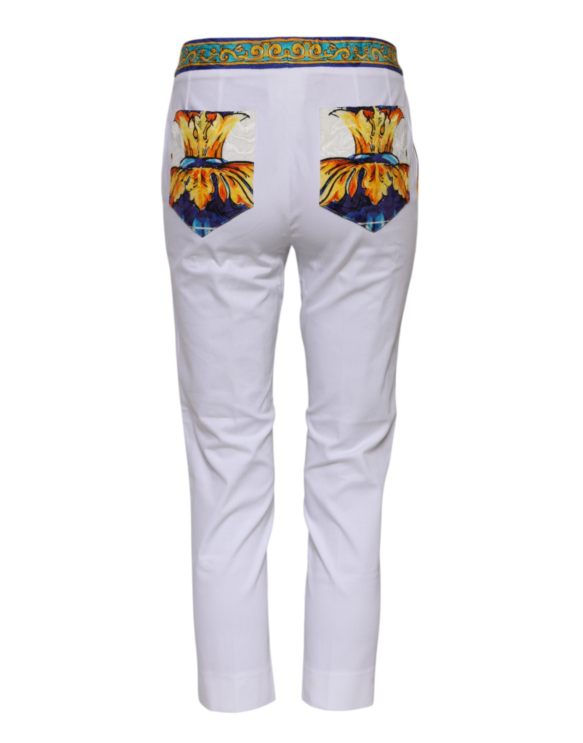Dolce & Gabbana White Cotton Mid Waist Tapered Trouser Pants