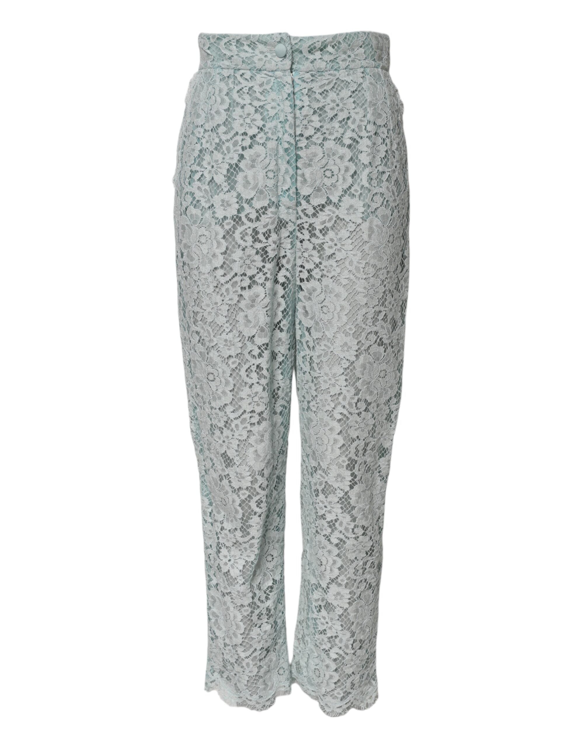 Dolce & Gabbana Mint Green Cotton Floral Lace Trousers Pants