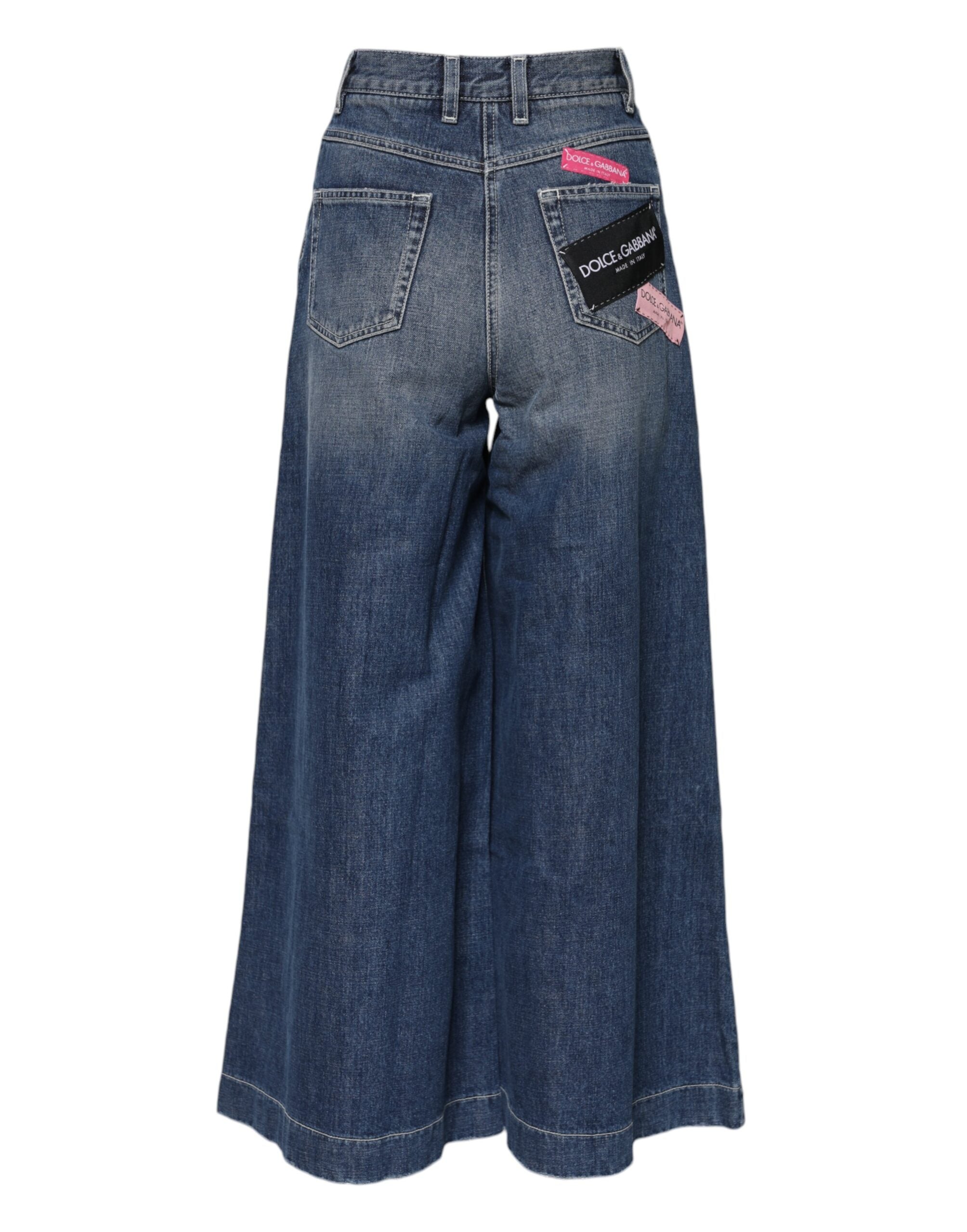 Dolce & Gabbana Blue Cotton High Waist Wide Leg Denim Jeans