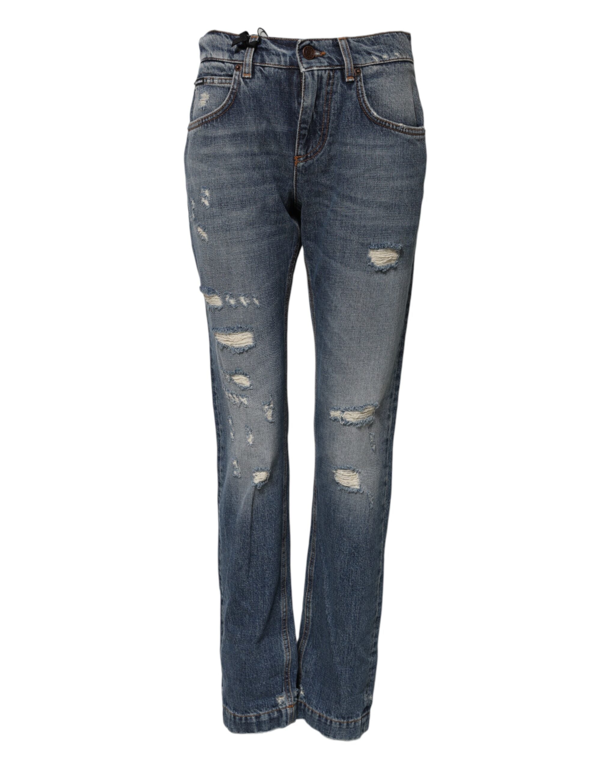 Dolce & Gabbana Blue Cotton Boyfriend Tattered Denim Jeans
