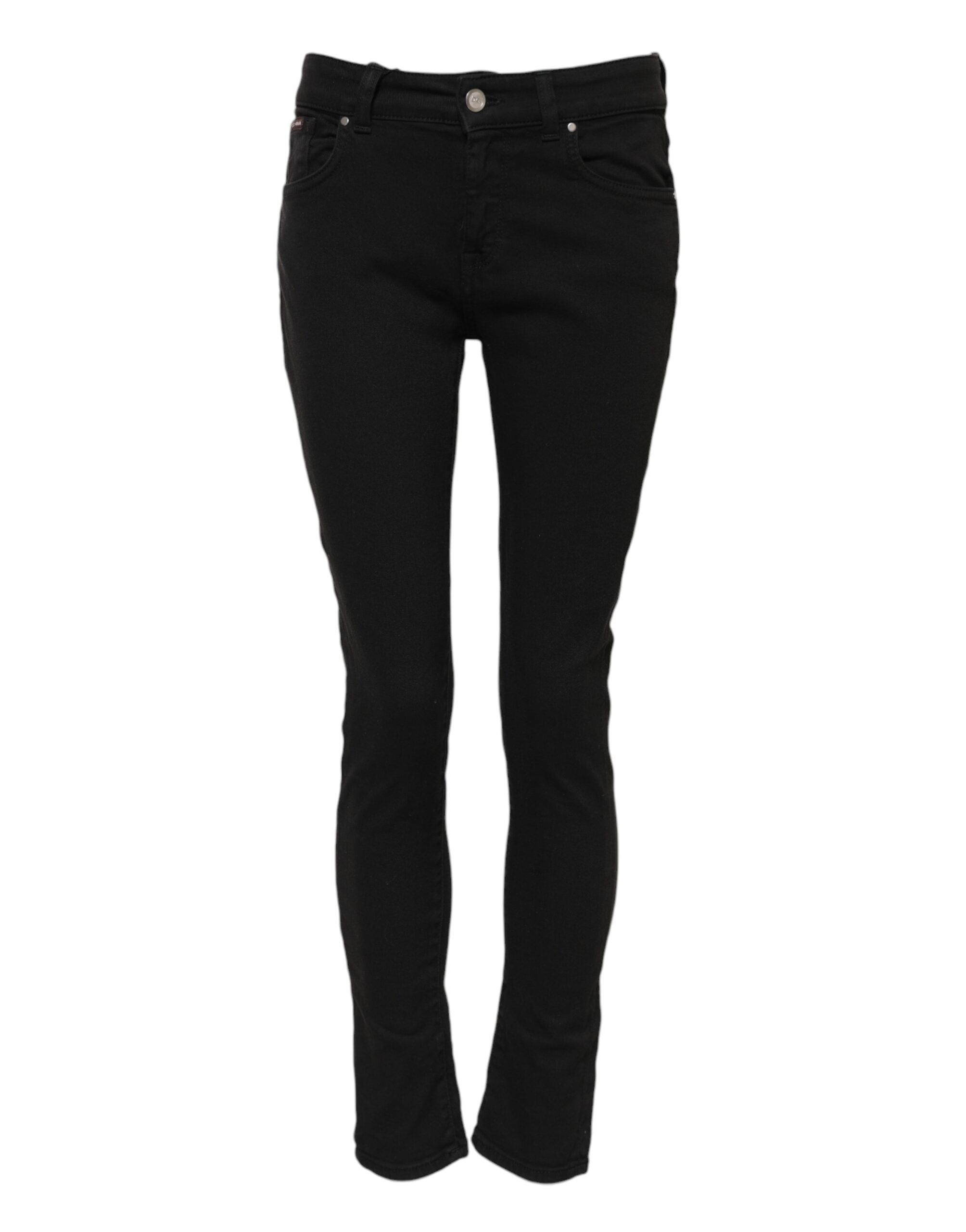 Dolce & Gabbana Black Cotton Logo Skinny Mid Waist Denim Jeans