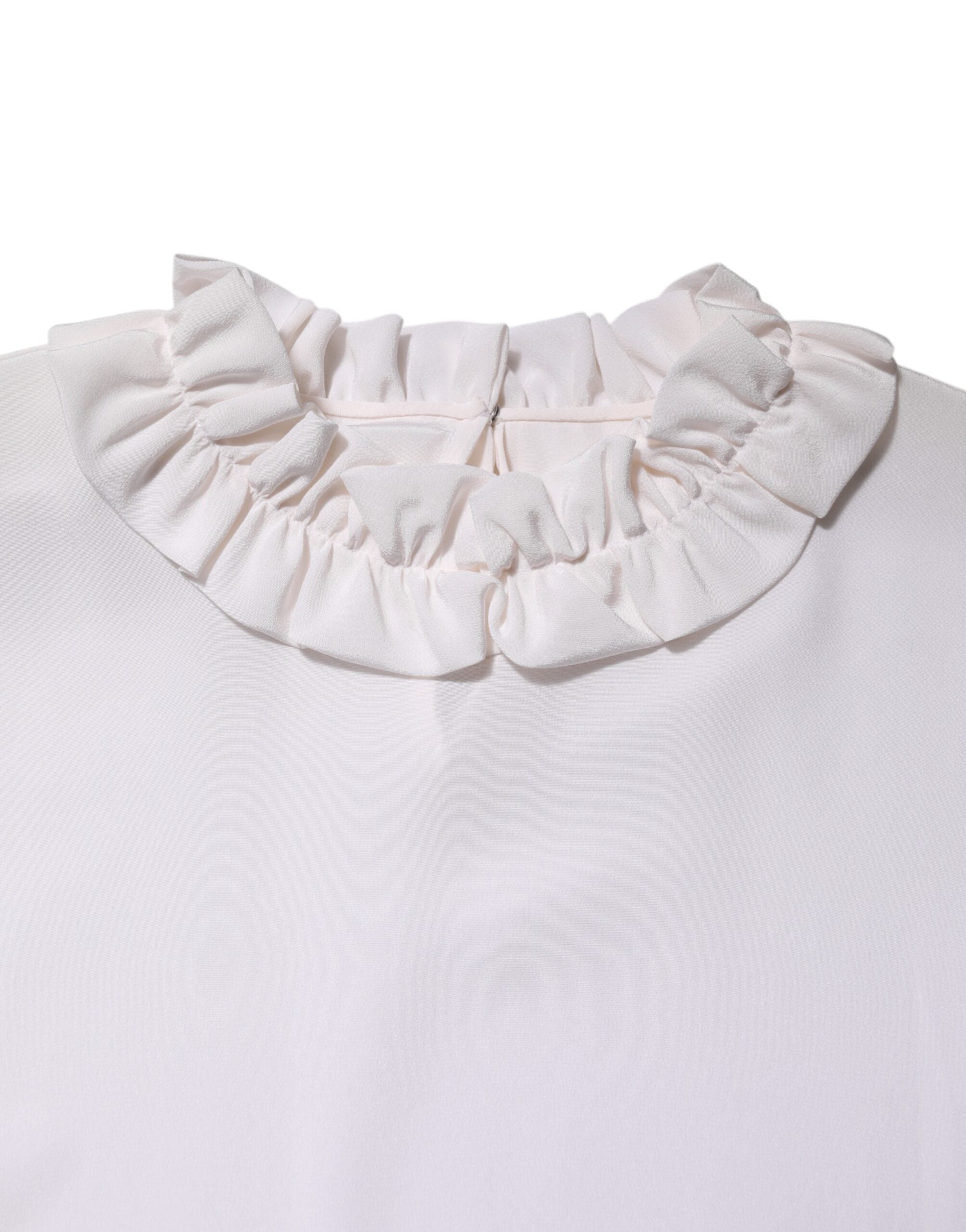 Dolce & Gabbana White Ruffled Neckline Blouse Pullover Top