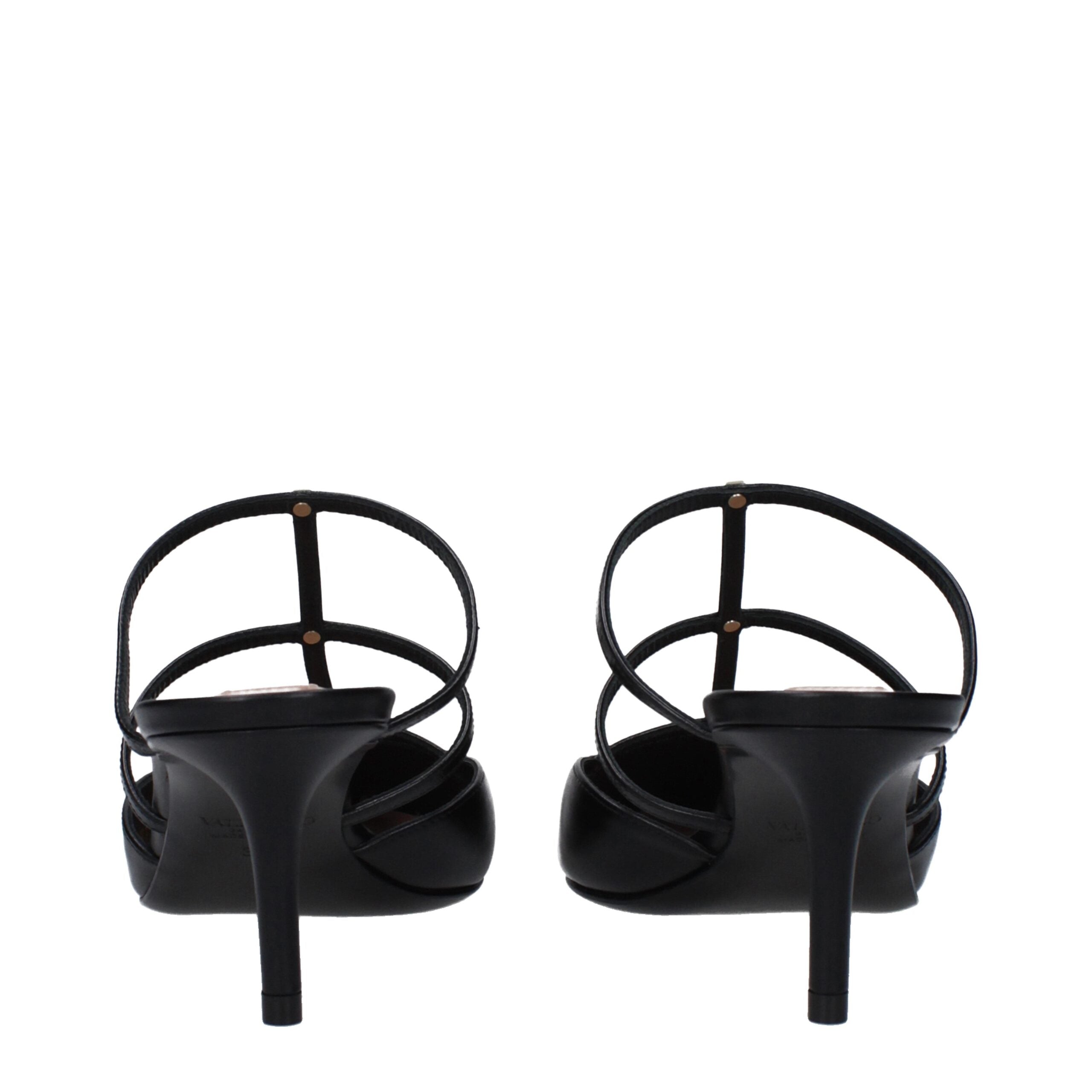 Valentino Garavani Black Leather Flat Sandals