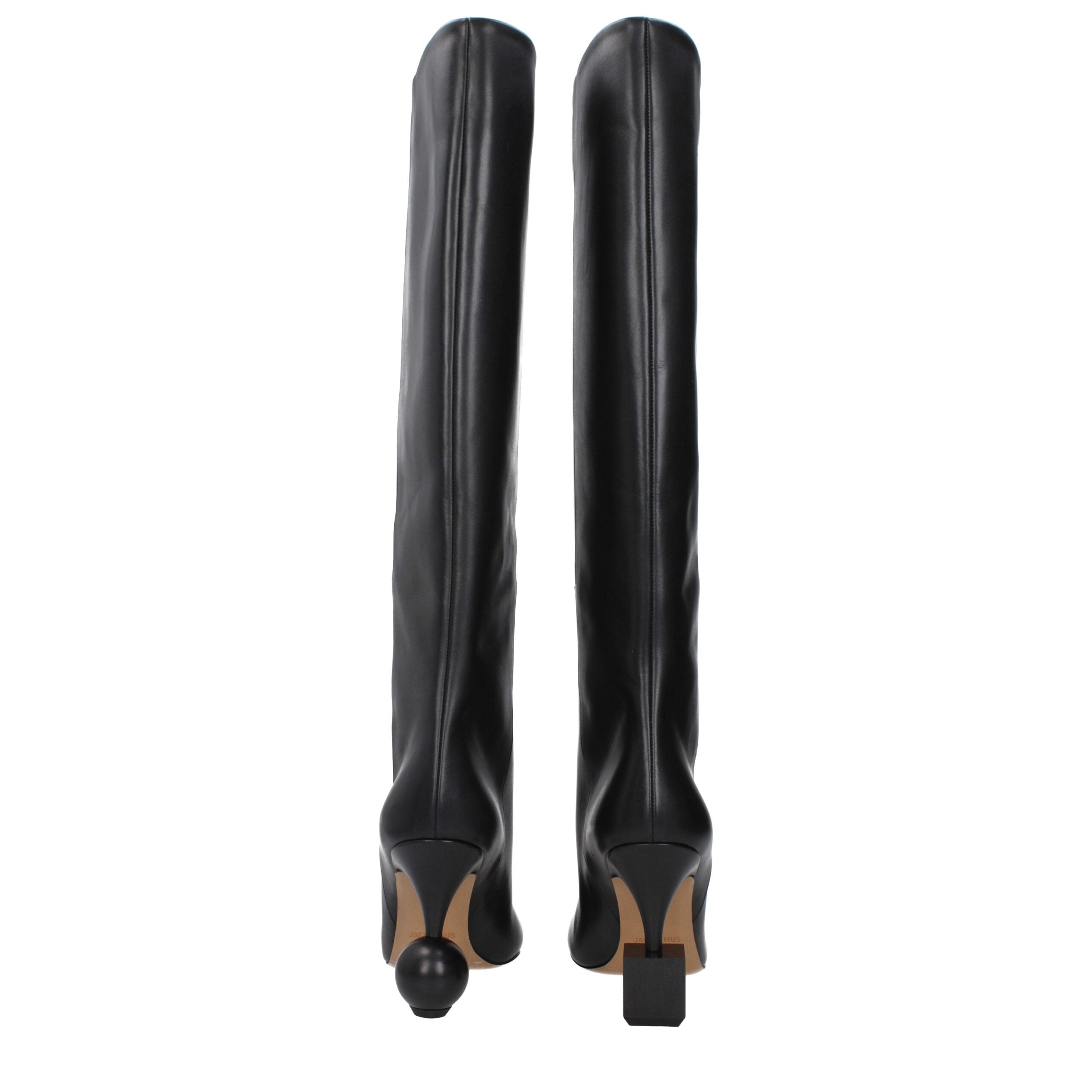 Jacquemus Black Leather High Heel Boots